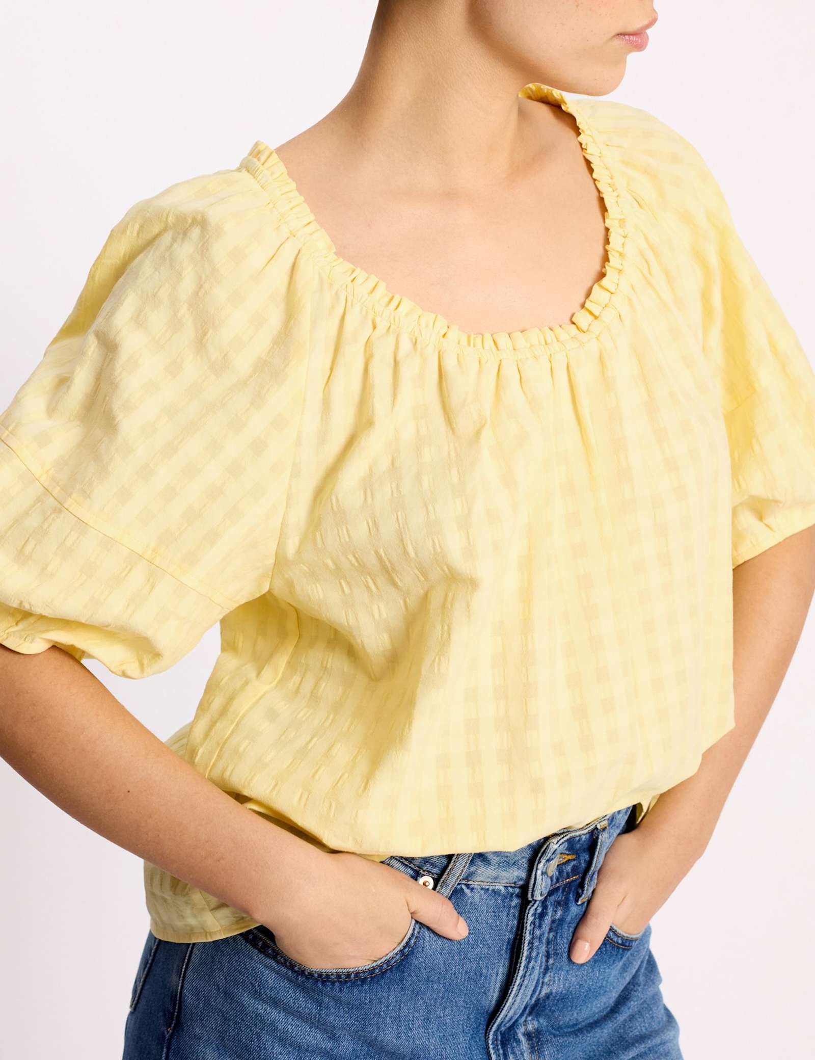Pure Cotton Gingham Scoop Neck Top - image 3