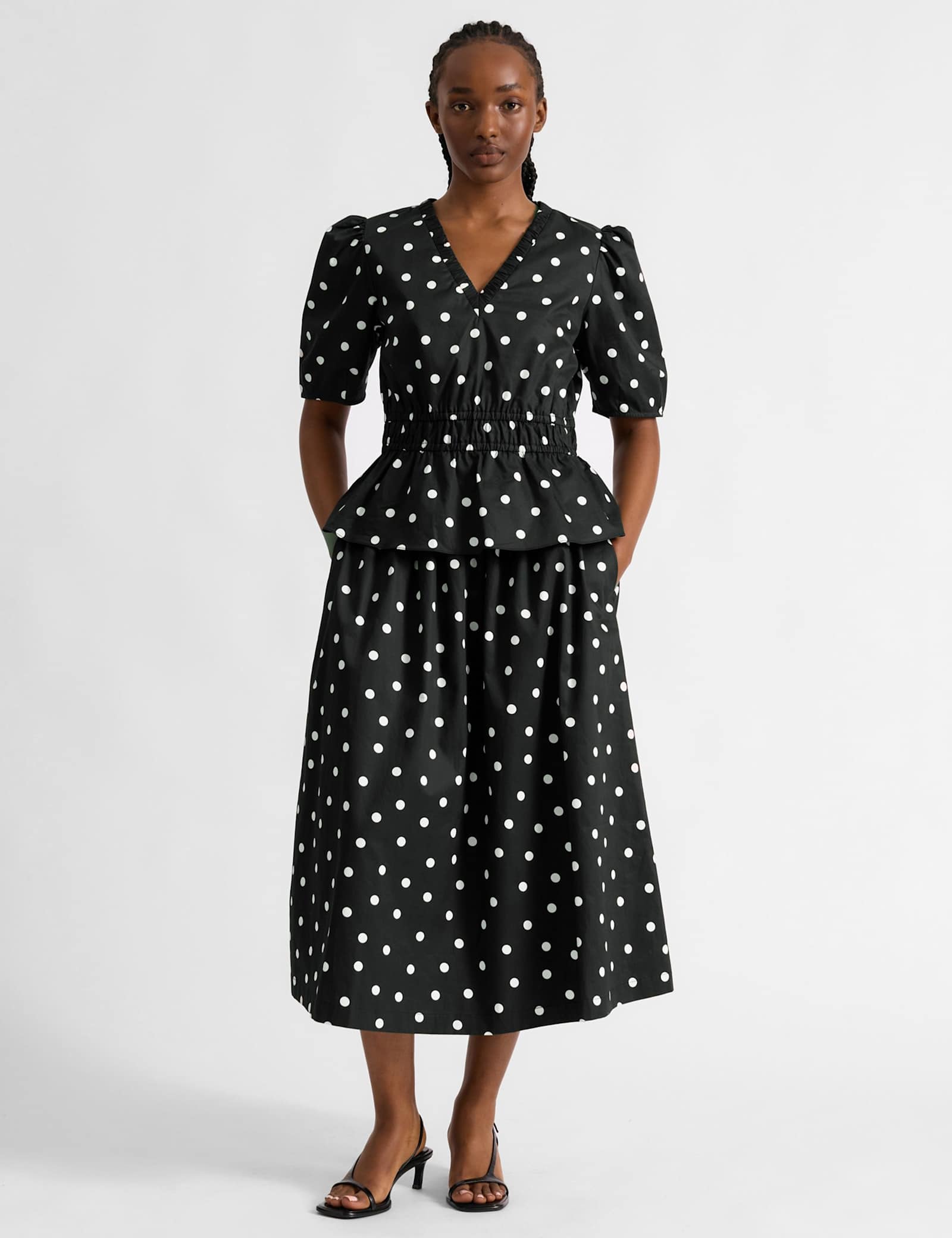 Pure Cotton Polka Dot Midi A-Line Skirt - image 5