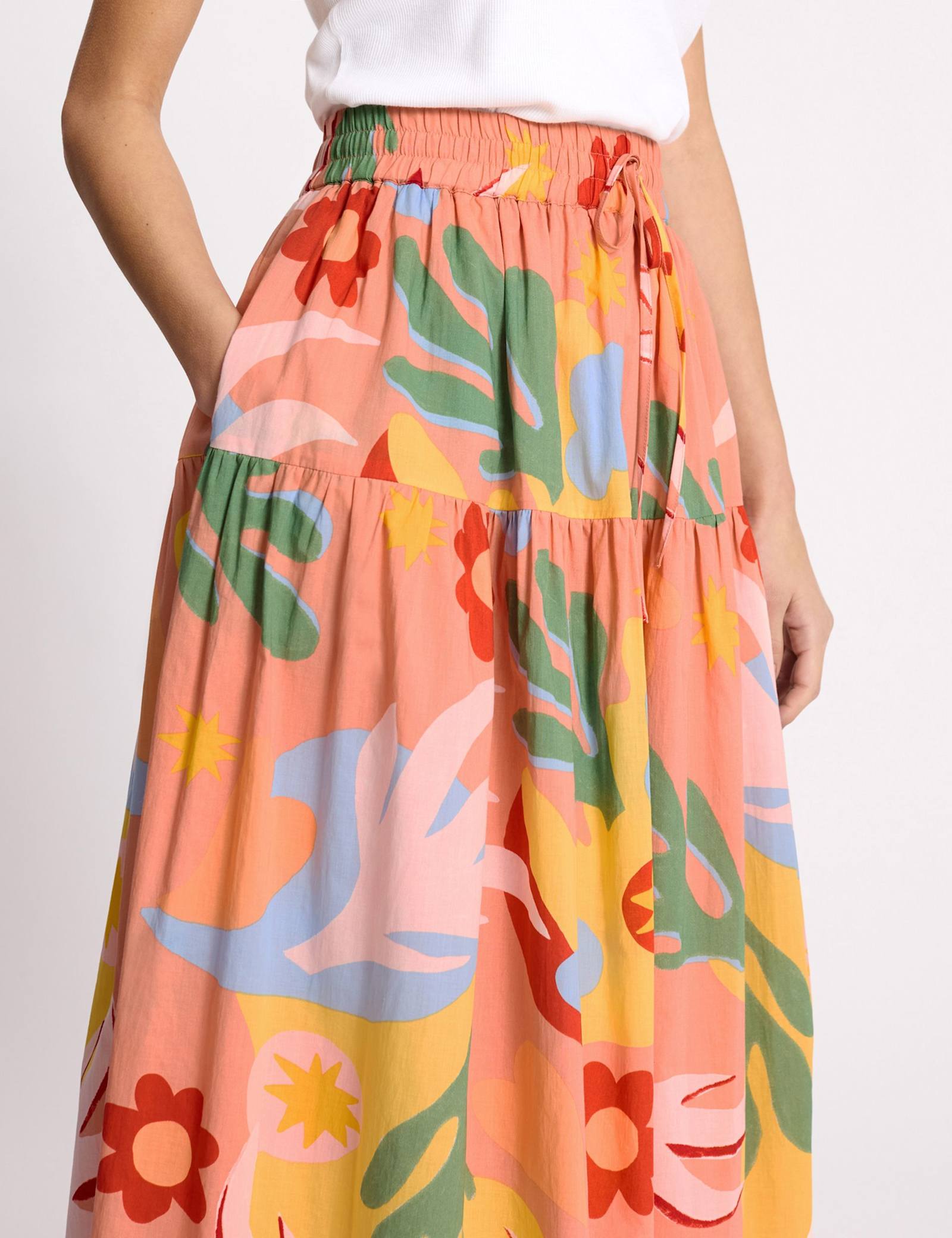 Pure Cotton Tropical Print Midi A-Line Skirt - image 3