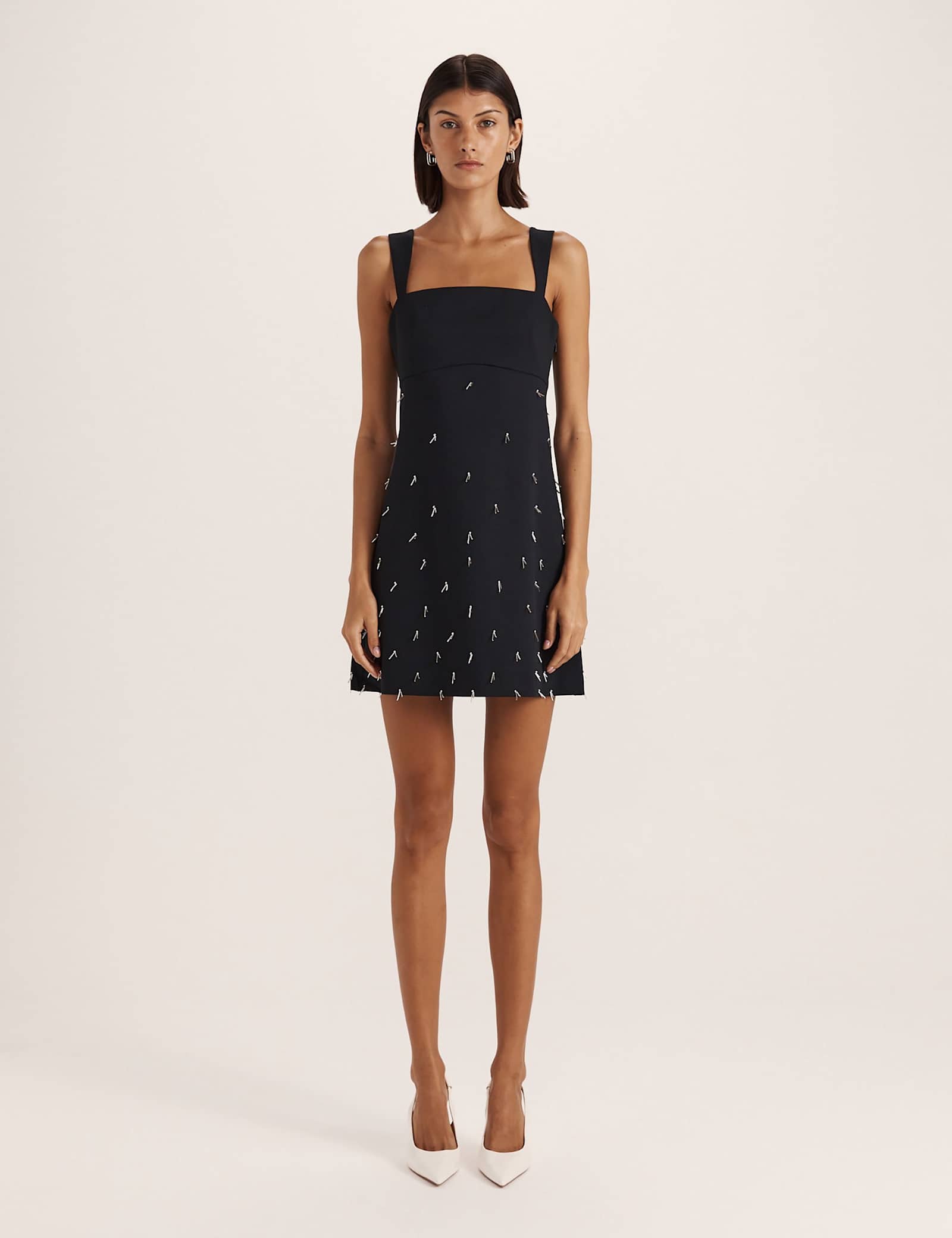 Beaded Square Neck Mini Shift Dress - image 5