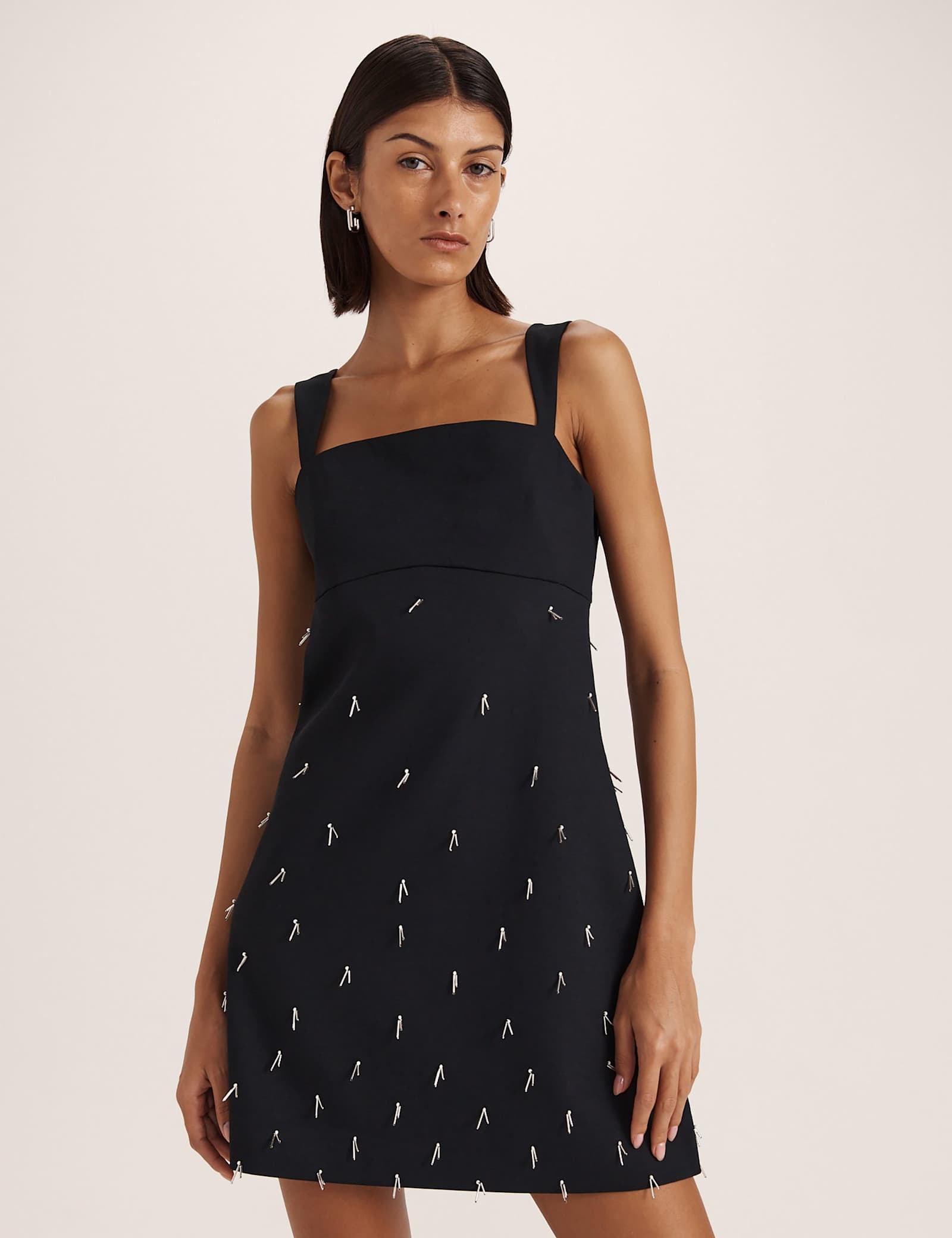Beaded Square Neck Mini Shift Dress - image 4