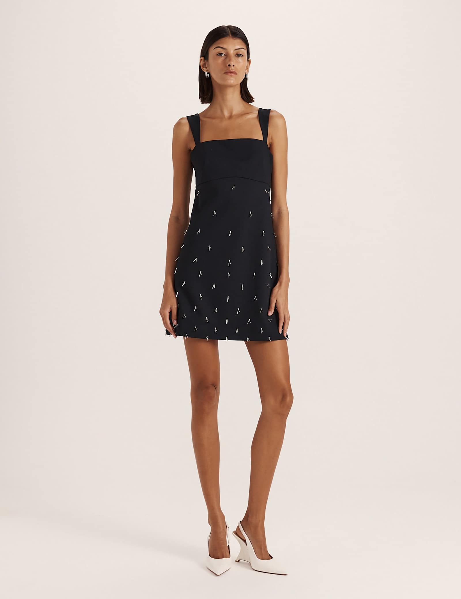 Beaded Square Neck Mini Shift Dress - image 3