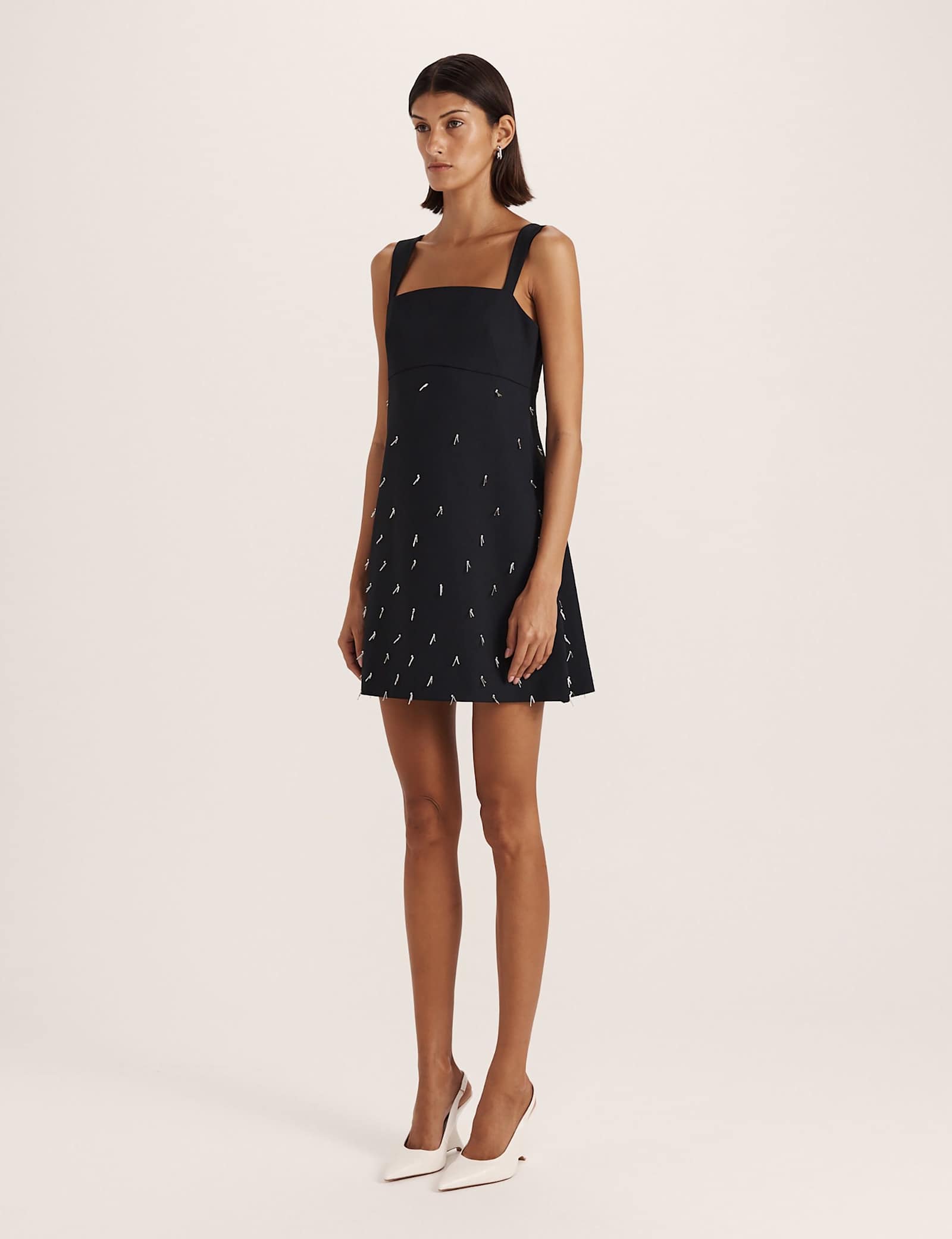 Beaded Square Neck Mini Shift Dress - image 2