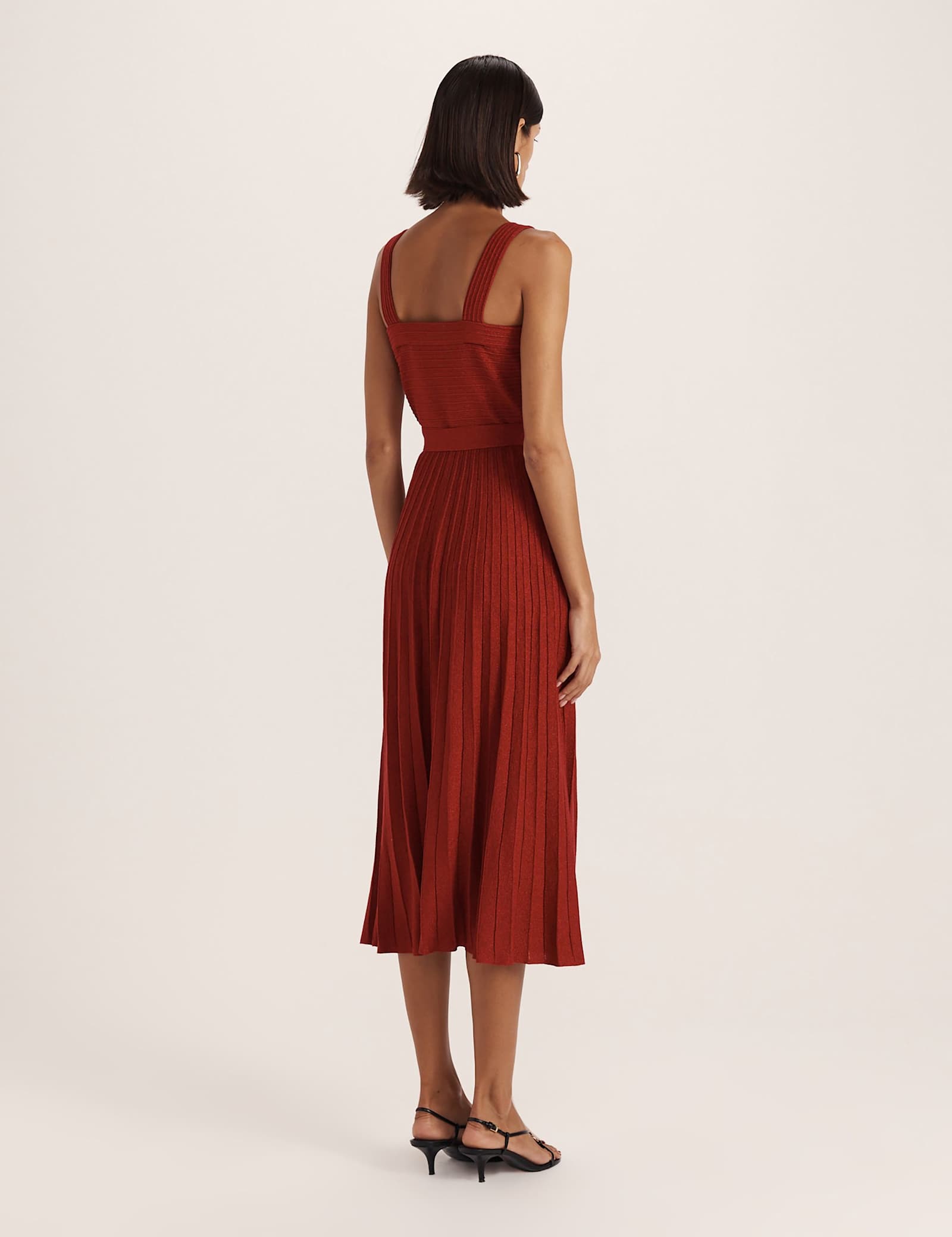 Sparkly Square Neck Belted Midi Skater Dress - image 2