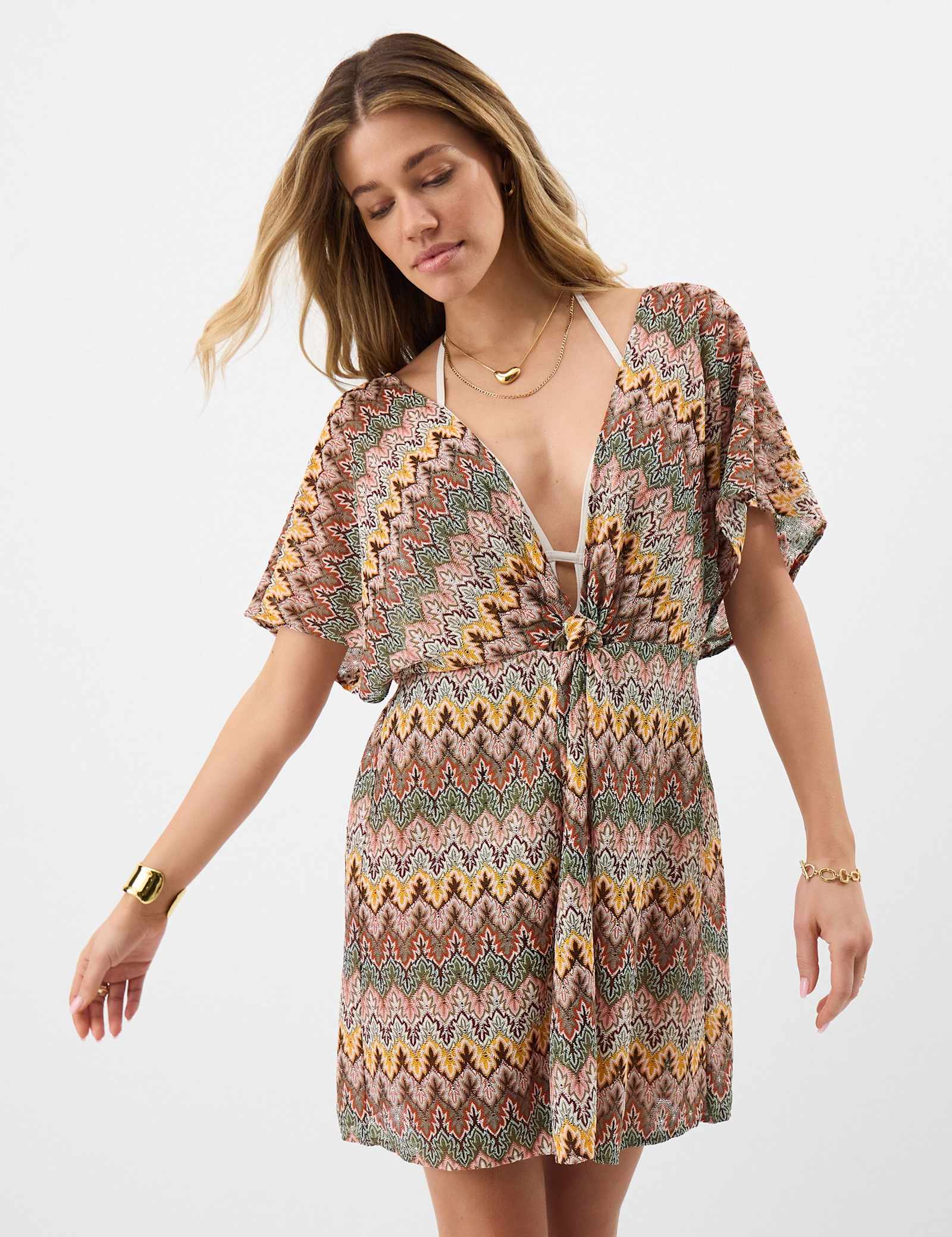Printed V-Neck Mini Beach Cover Up Kaftan - image 5