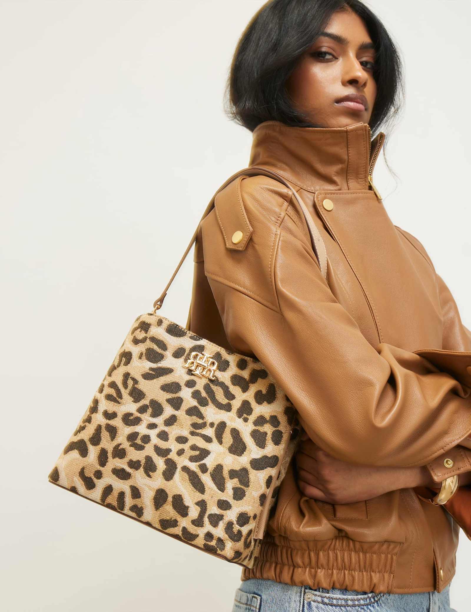 Animal Print Top Handle Bucket Bag - image 1