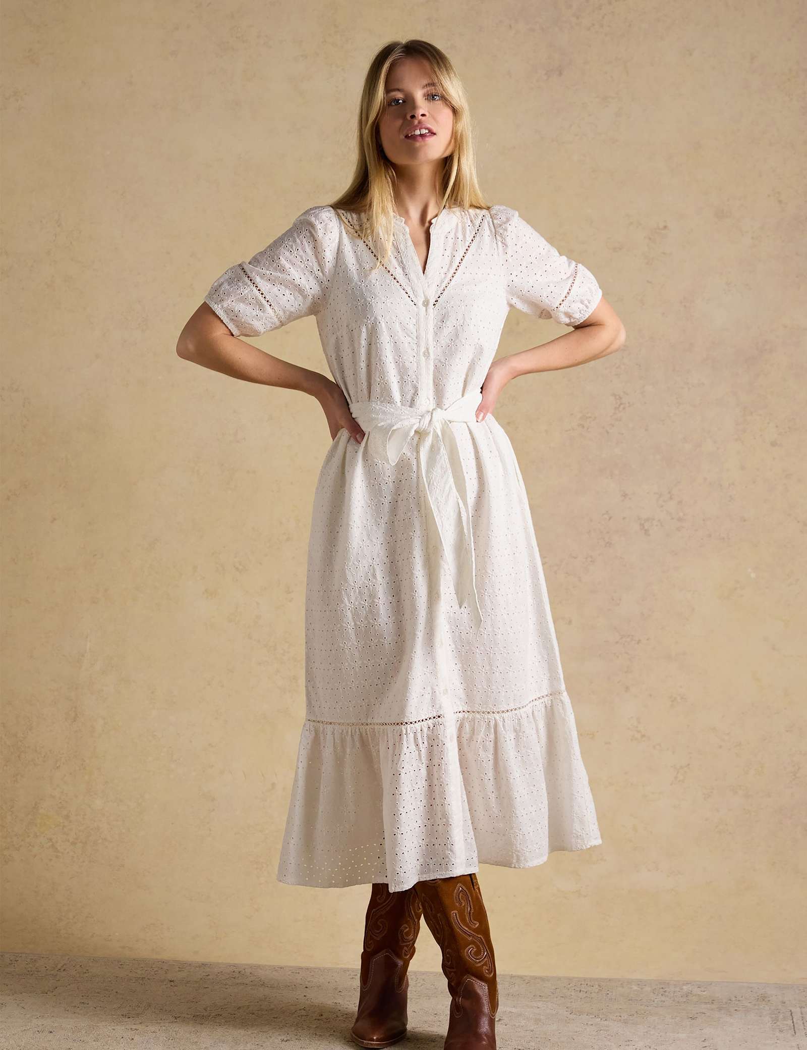 Pure Cotton Broderie V-Neck Midi Shirt Dress - image 3
