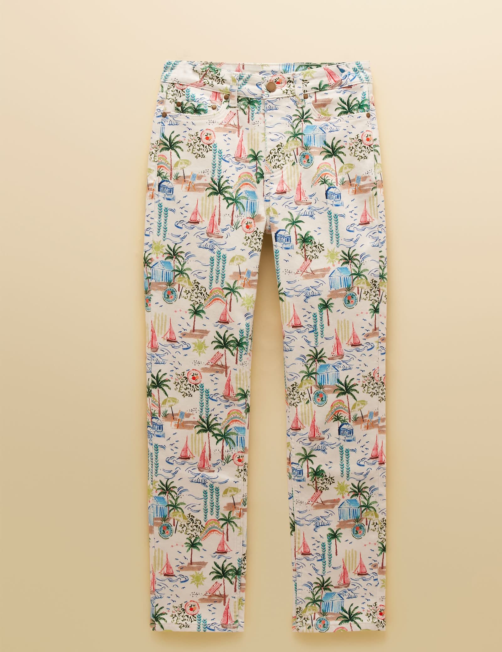 Toile Landscape Print Mid Rise Straight Jeans - image 2