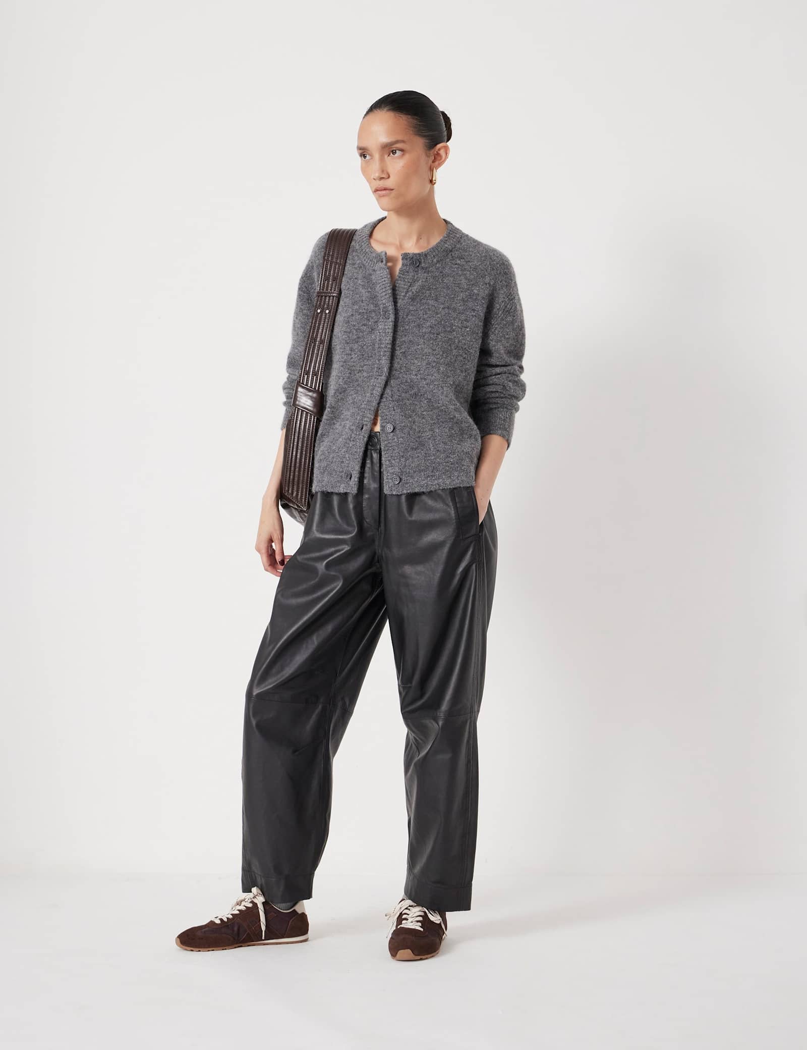 Leather Barrel Leg Trousers - image 3