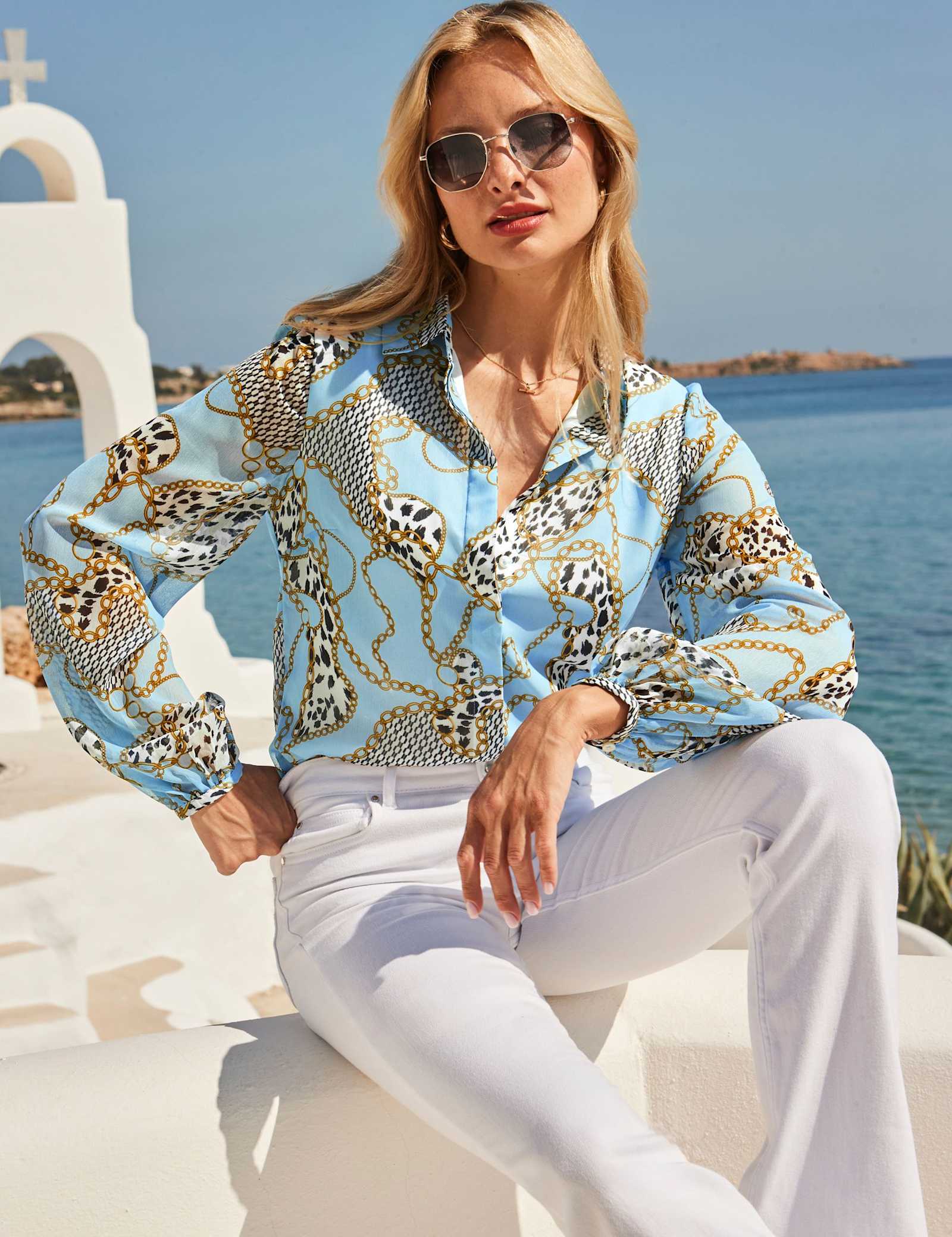 Printed Blouson Sleeve Shirt - image 1