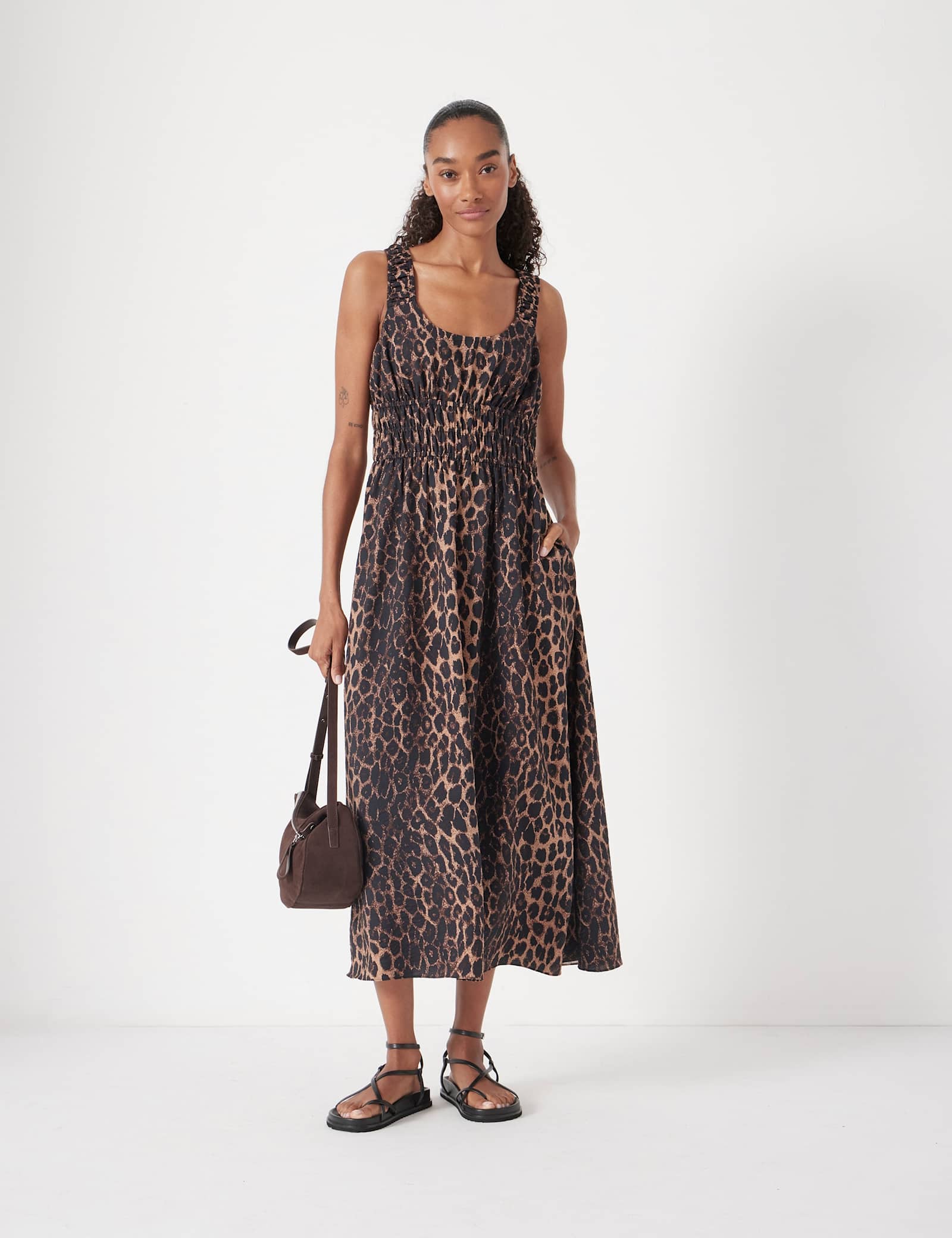Leopard Print Scoop Neck Midi Waisted Dress - image 2
