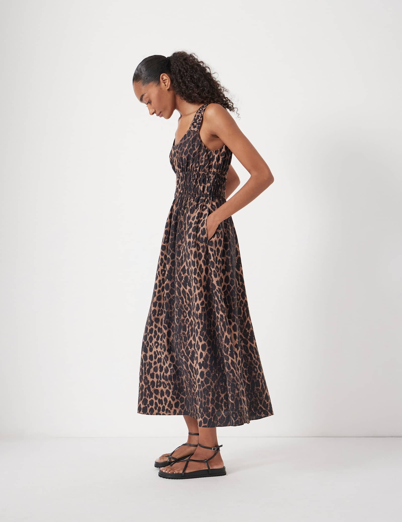 Leopard Print Scoop Neck Midi Waisted Dress - image 4