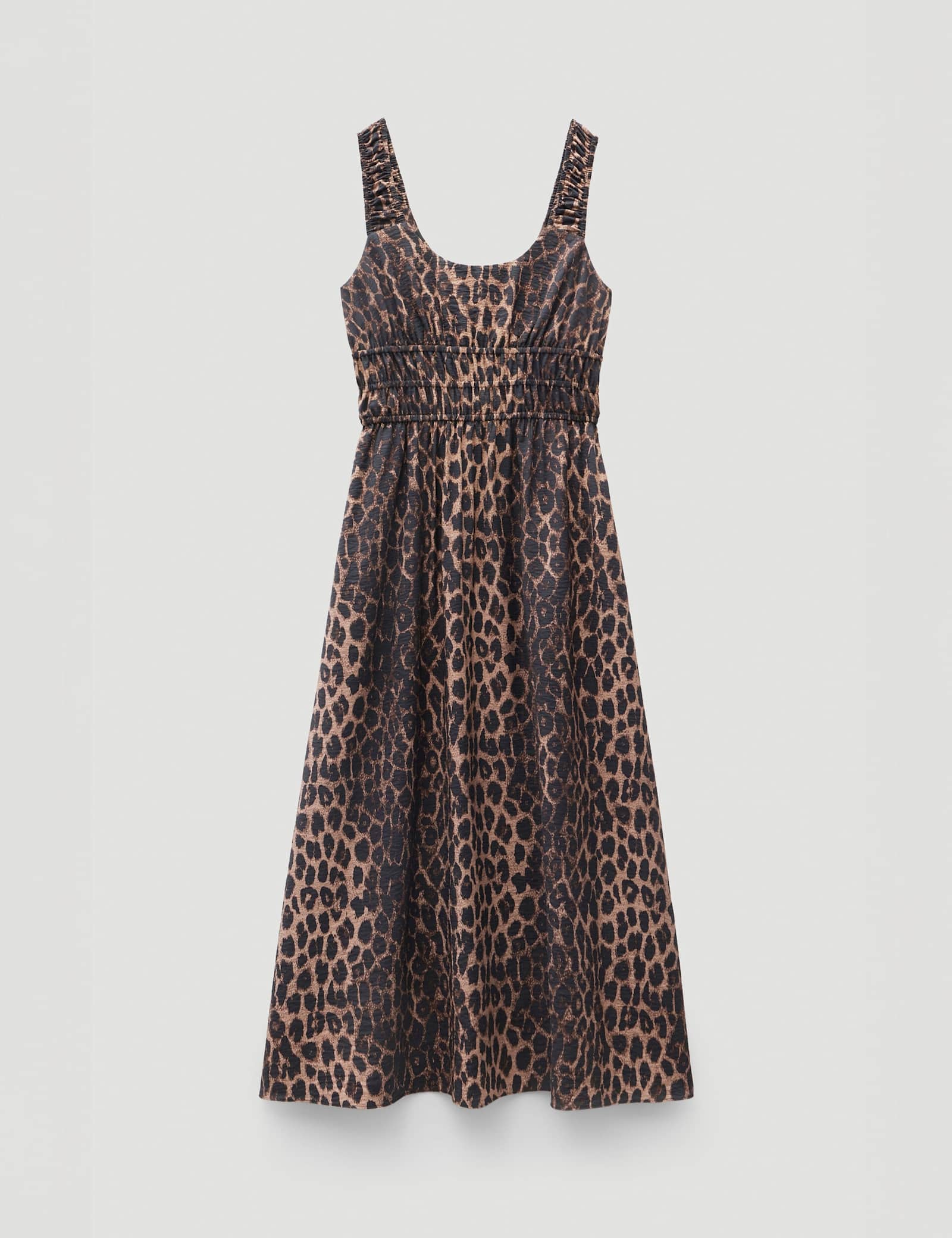 Leopard Print Scoop Neck Midi Waisted Dress - image 1