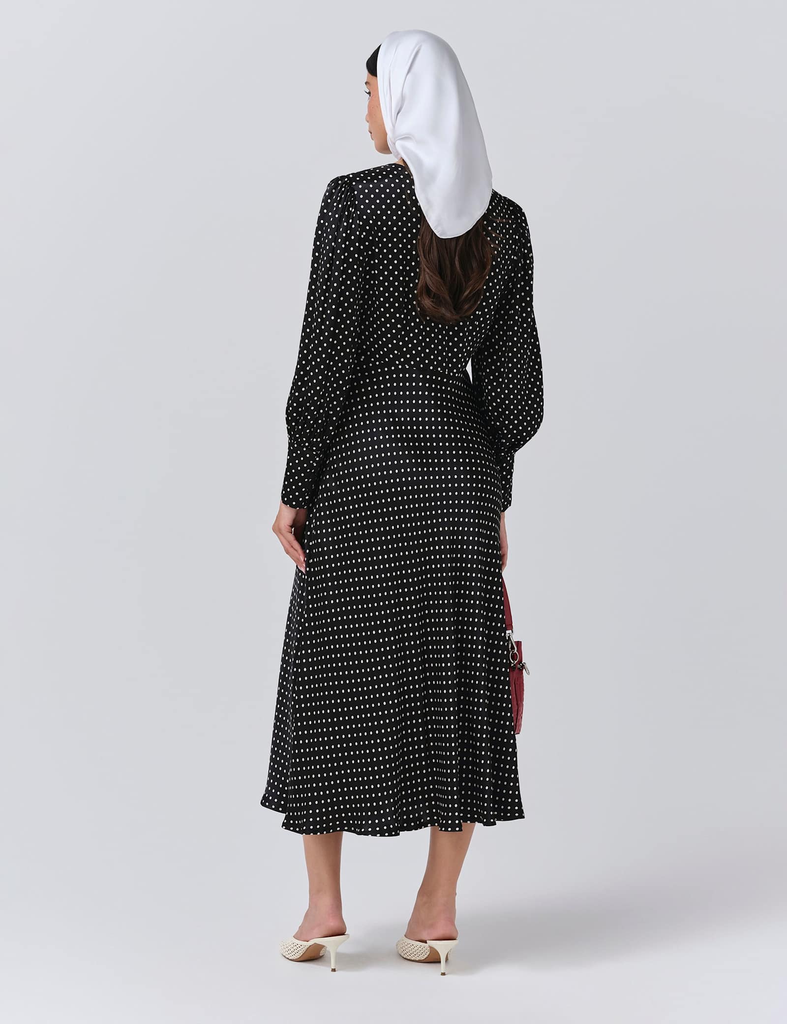 Satin Polka Dot Midaxi Skater Dress - image 5