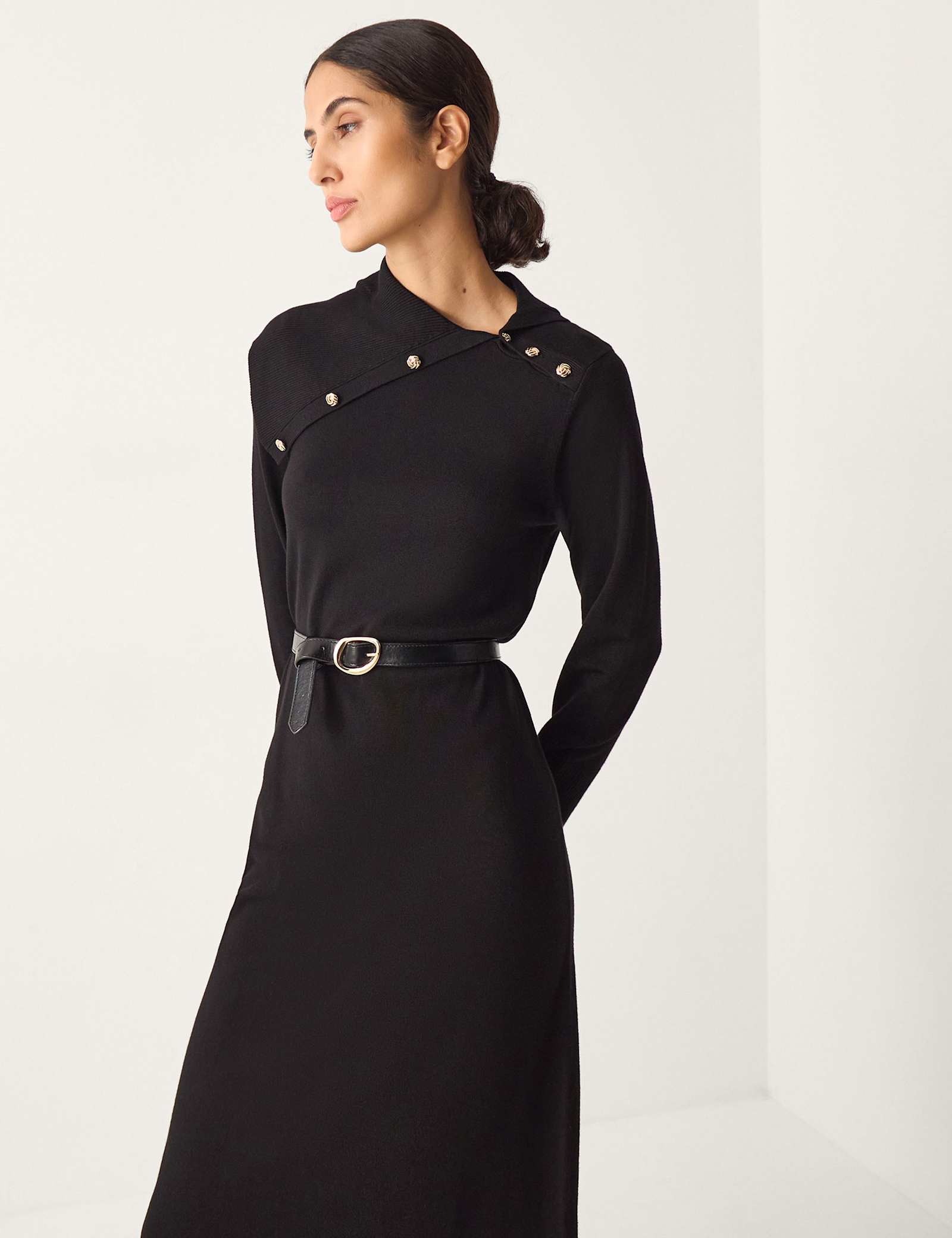 Asymmetric Button Collar Midi Jumper Dress - image 5