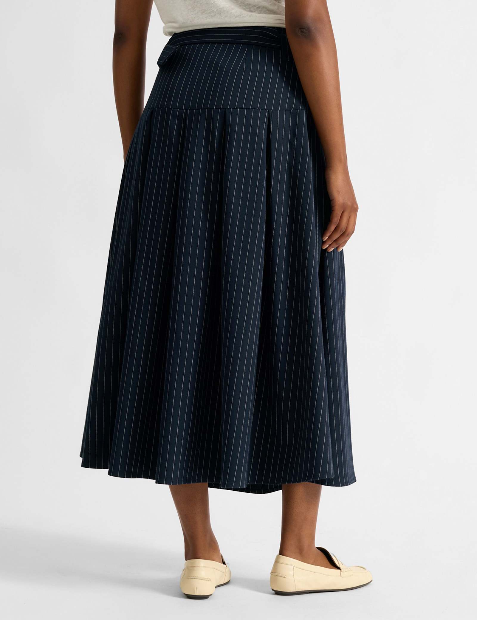 Pinstripe Belted Pleated Midi Skirt - image 3