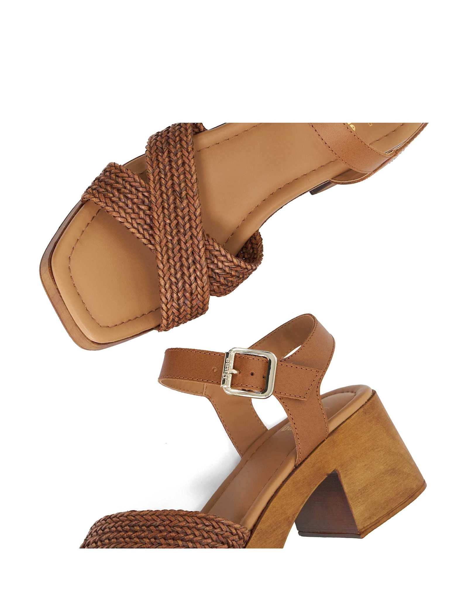 Leather Woven Strap Block Heel Sandals - image 3