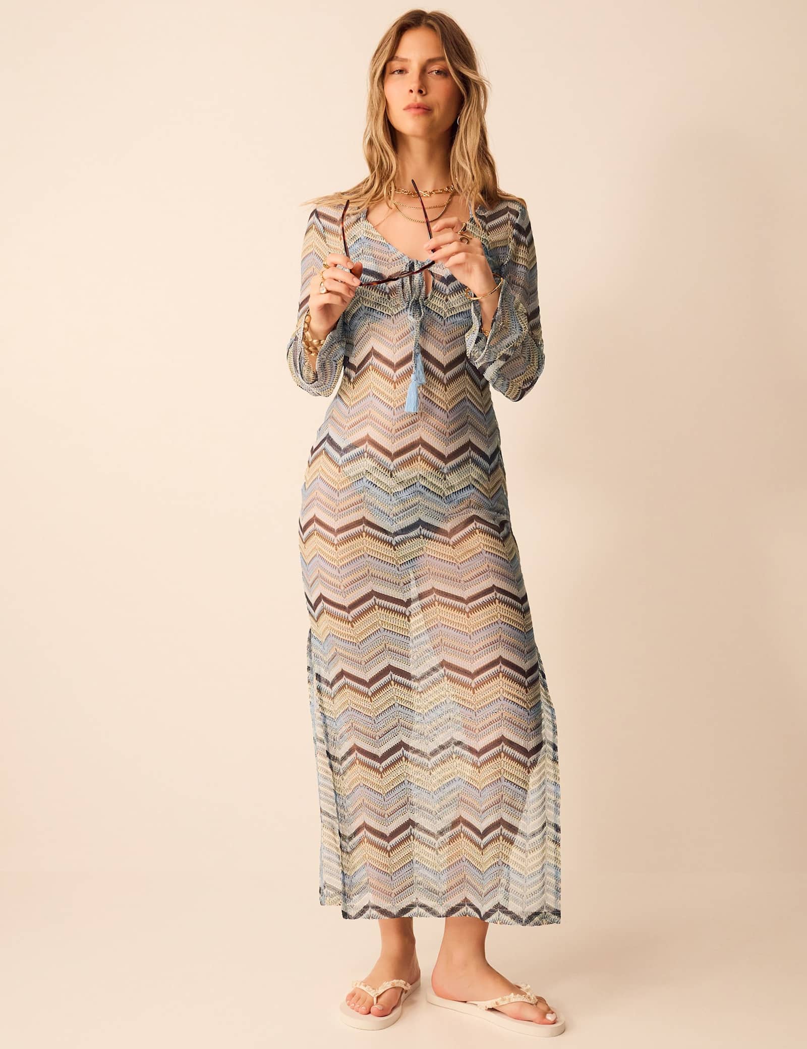 Striped Tie Neck Maxi Beach Dress - image 2