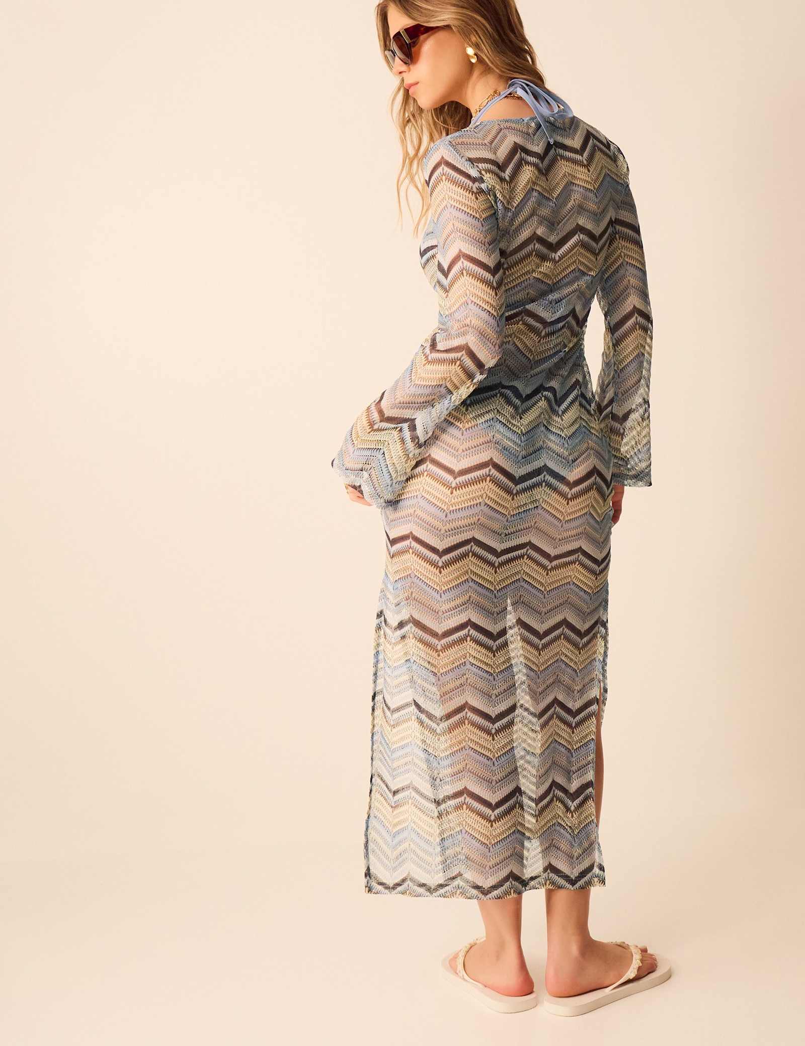 Striped Tie Neck Maxi Beach Dress - image 4