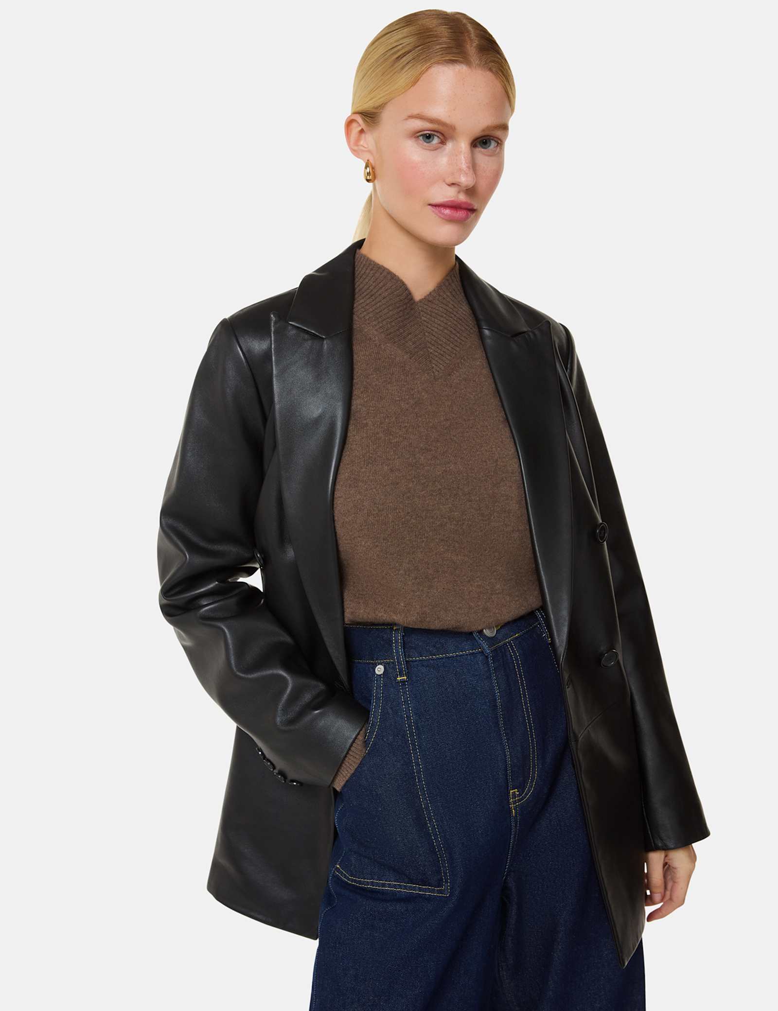 Aliza Leather Double Breasted Waisted Blazer - image 2