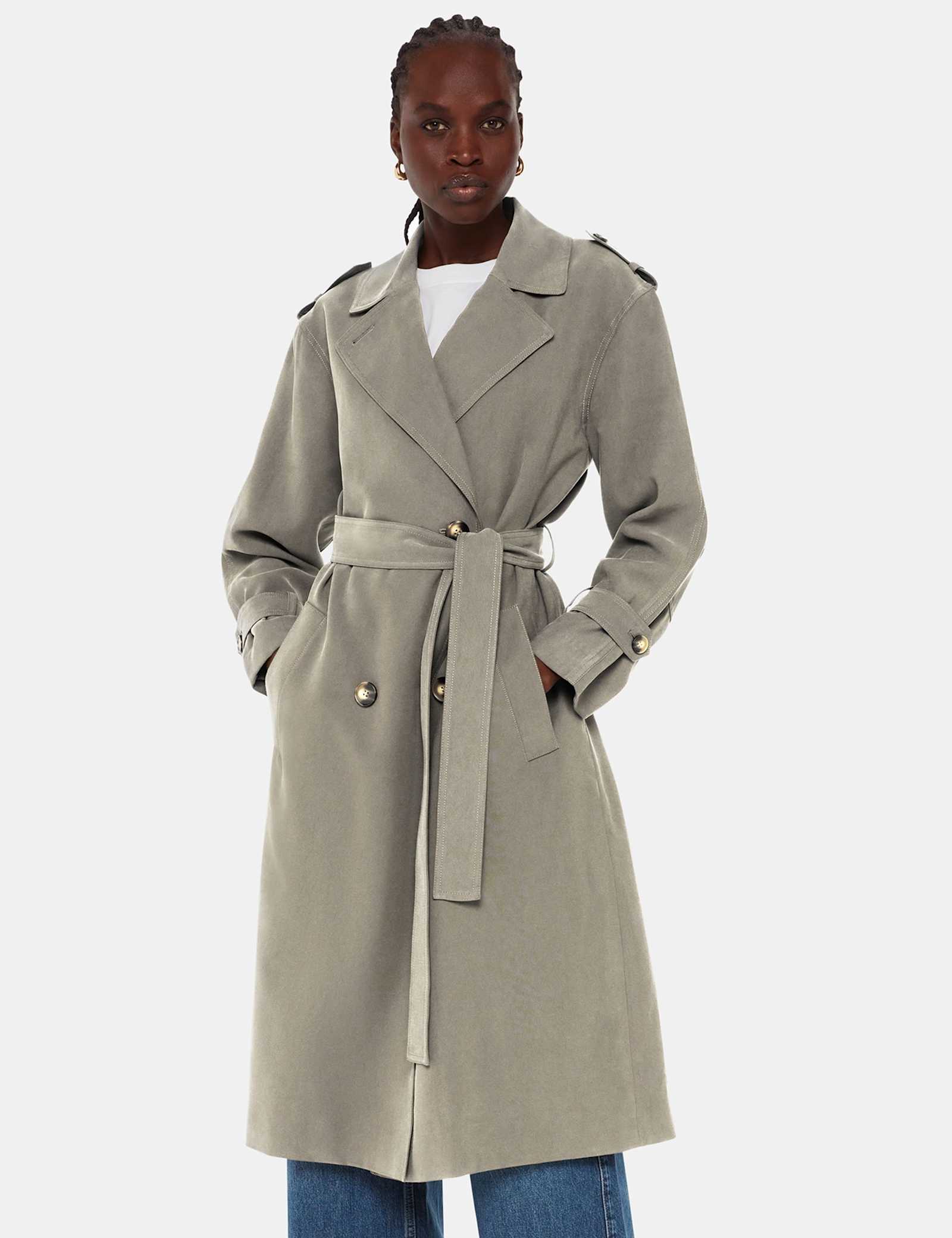 Belted Double Breasted Trench Coat - image 3
