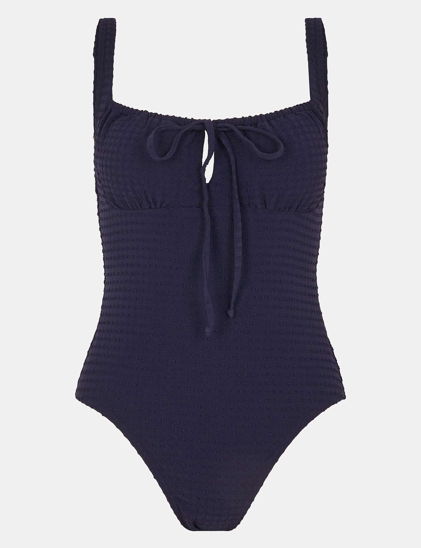 Textured Square Neck Tie Detail Swimsuit - image 1