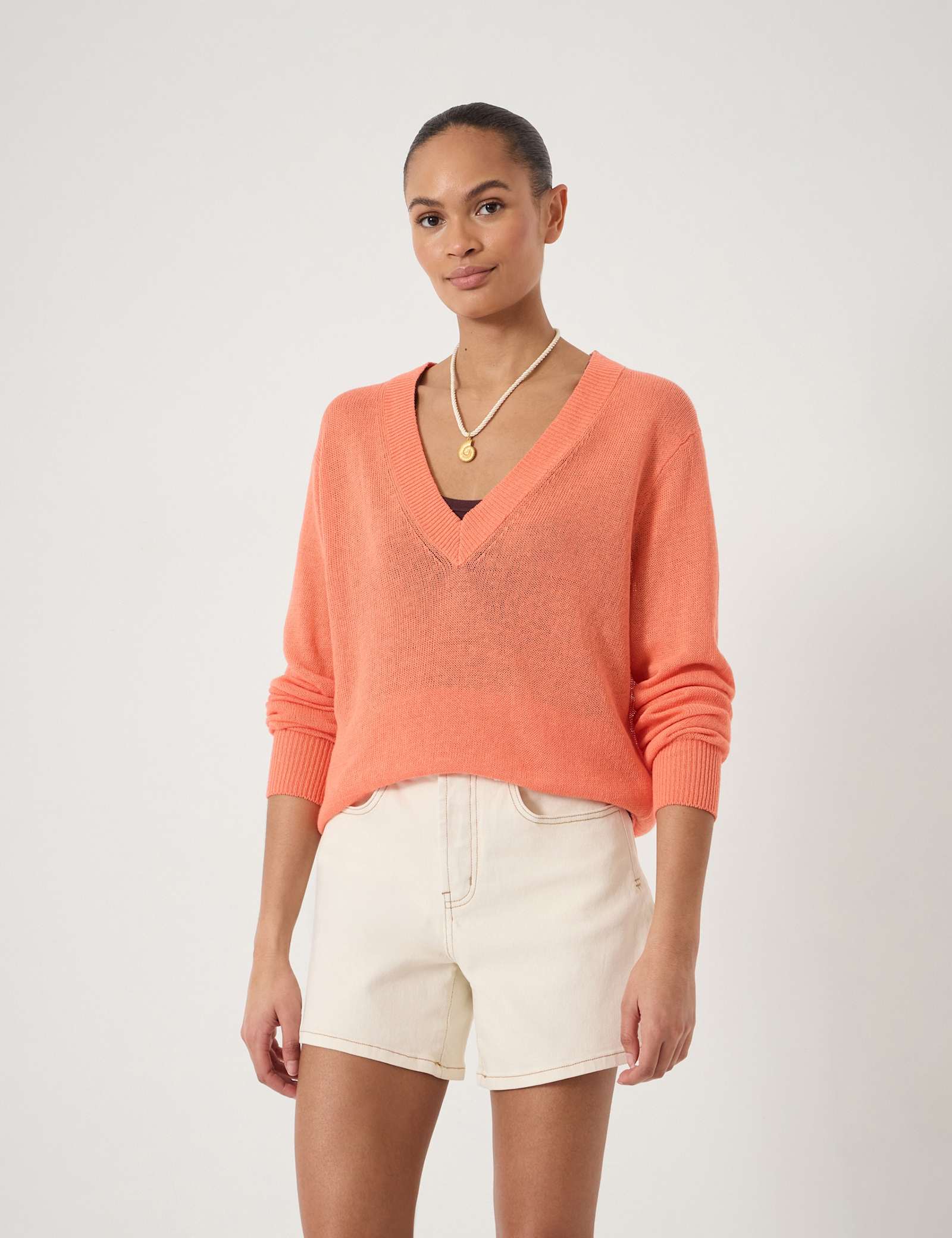 Linen Blend V-Neck Jumper - image 2