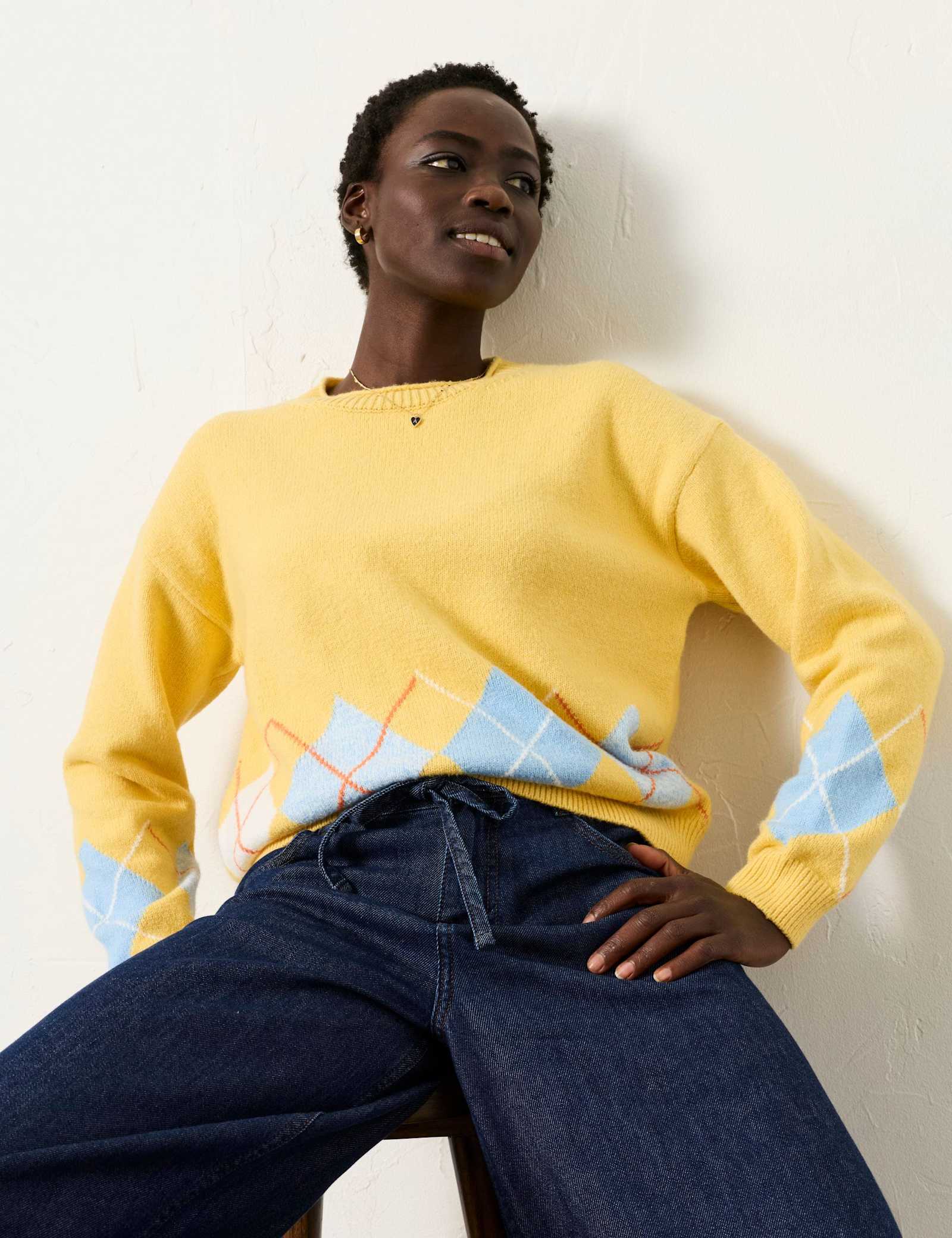 Cotton Rich Argyle Crew Neck Jumper - image 5