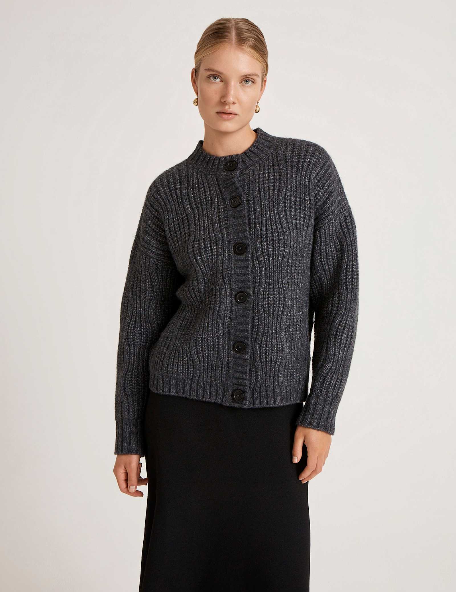 Ribbed Crew Neck Button Front Cardigan - image 1