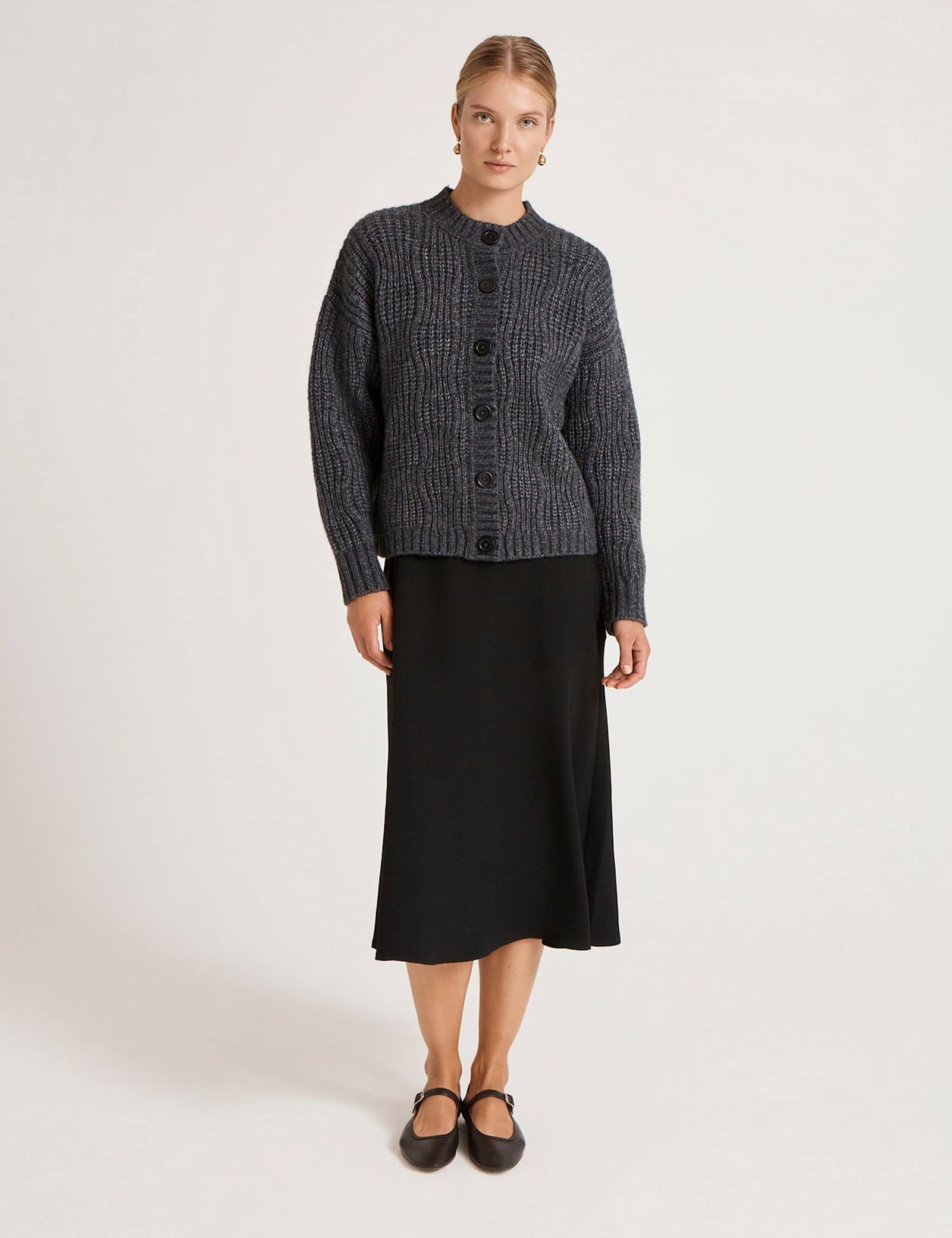 Ribbed Crew Neck Button Front Cardigan - image 2