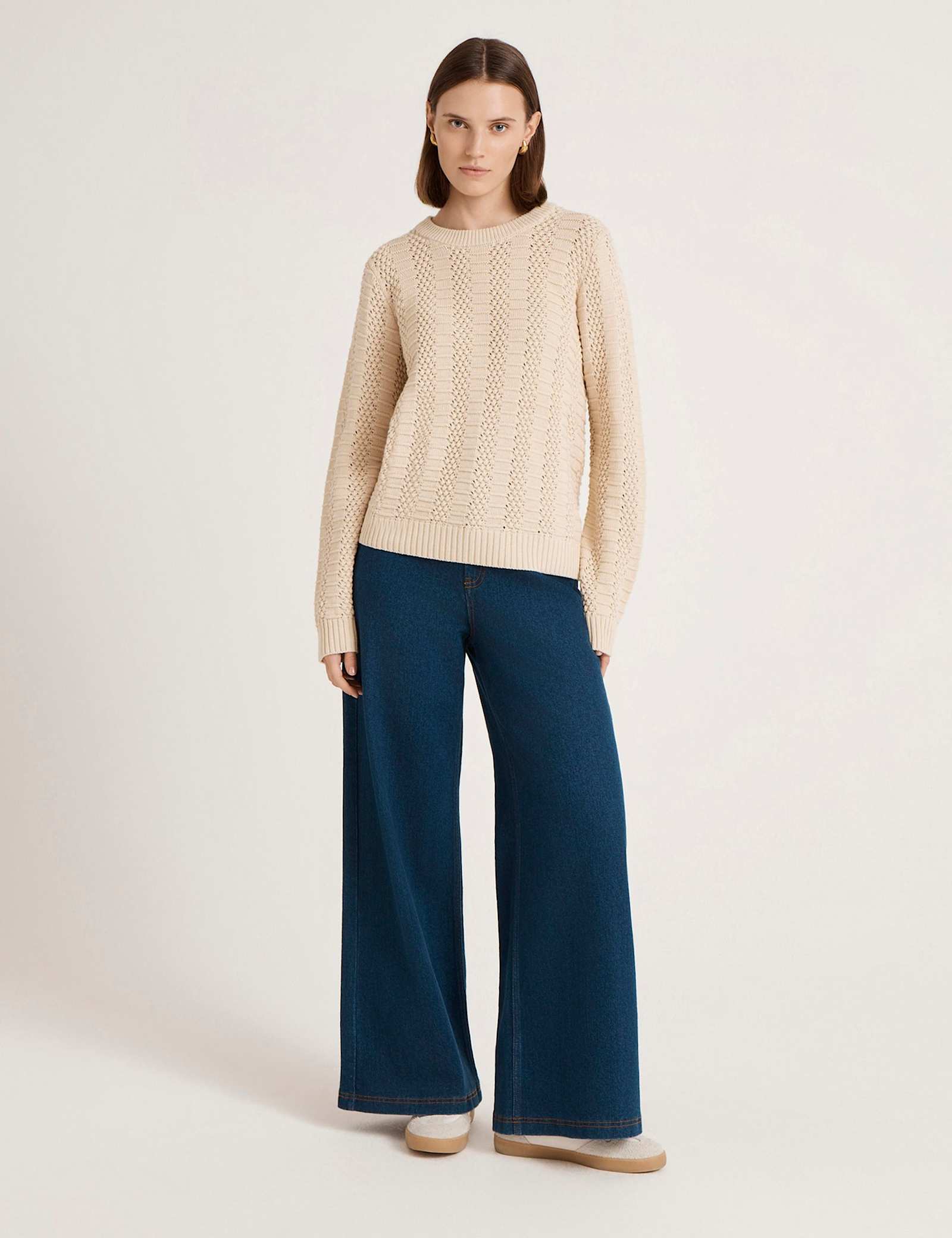 Pure Cotton Textured Crew Neck Jumper - image 3