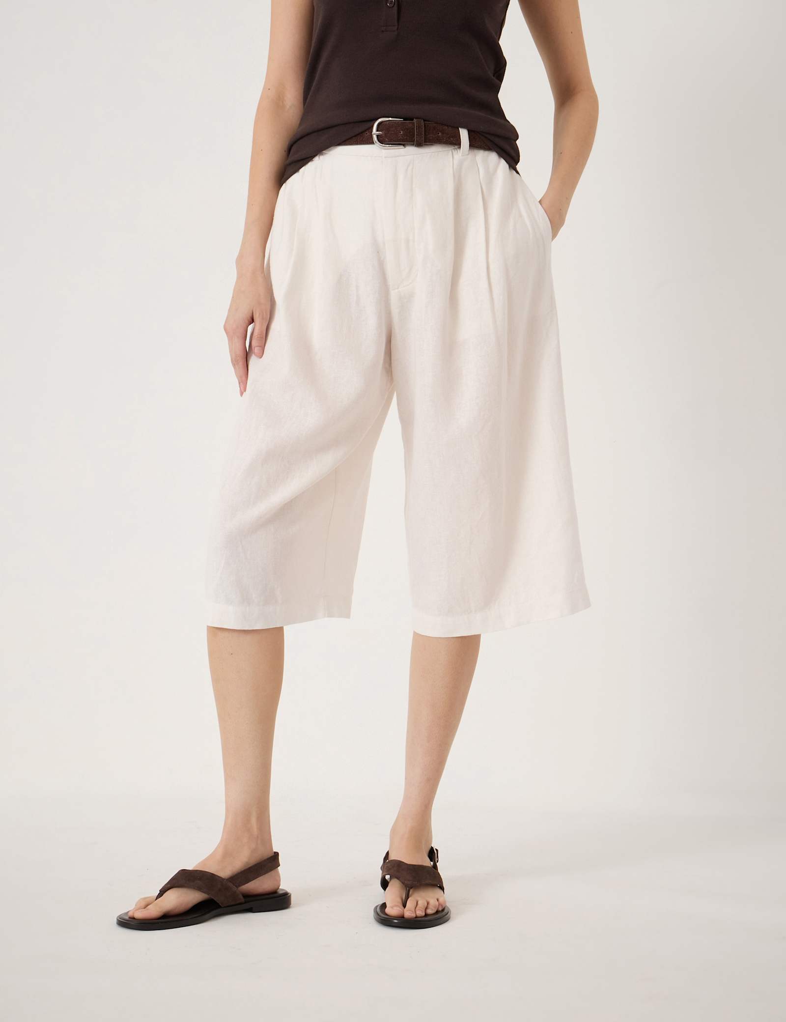 Linen Blend High Waisted Bermuda Shorts - image 4