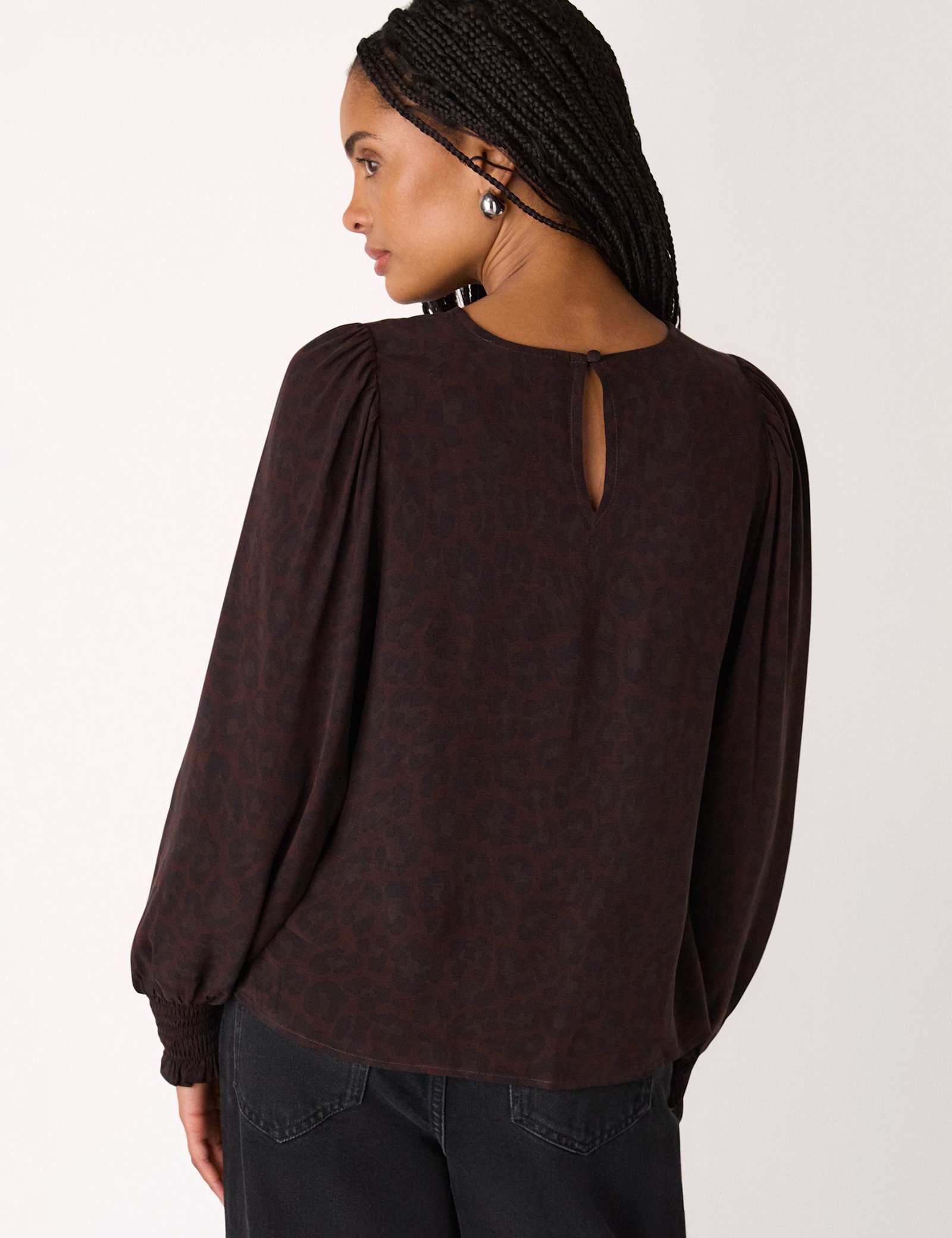 Cupro Rich Leopard Print Shirred Cuff Blouse - image 4