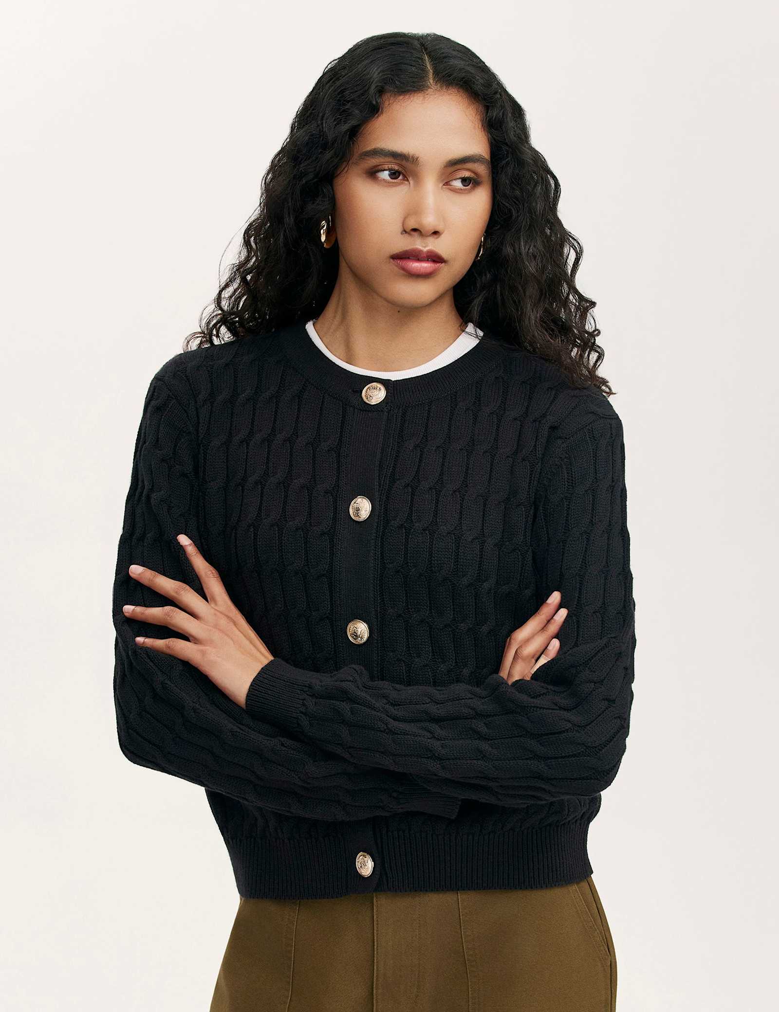 Pure Cotton Cable Knit Crew Neck Cardigan - image 1