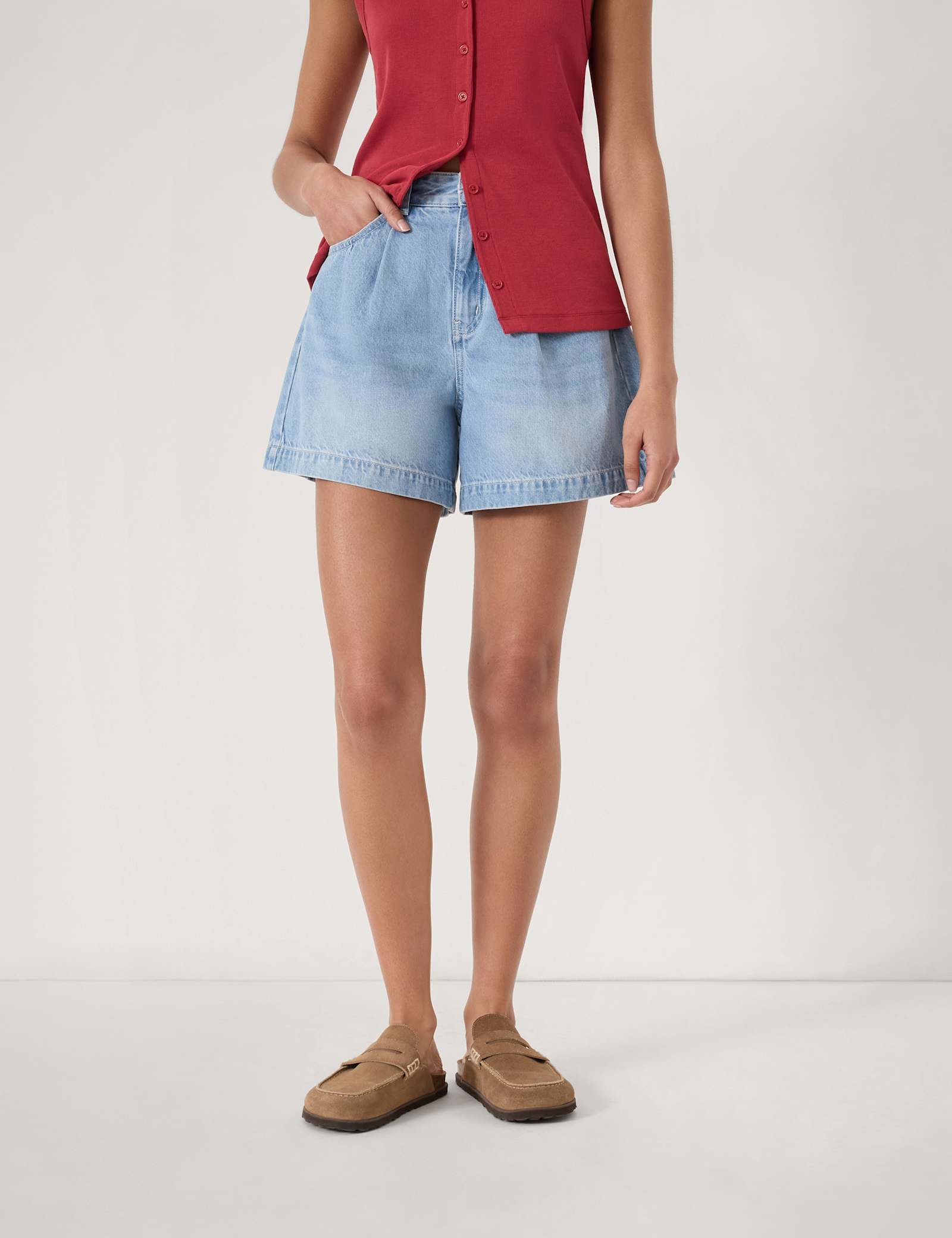 Denim Pleat Front Shorts - image 4