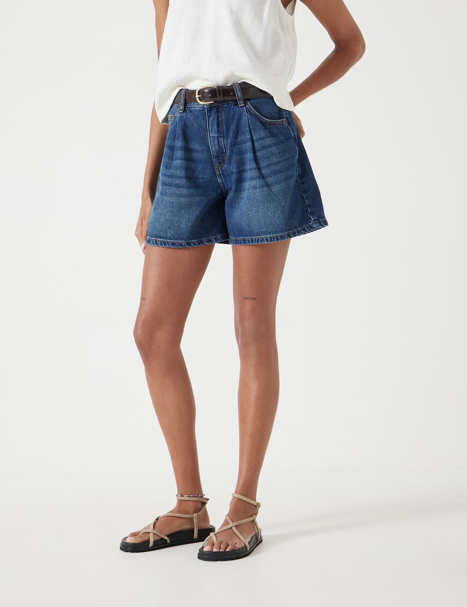Denim Pleat Front Shorts - image 3