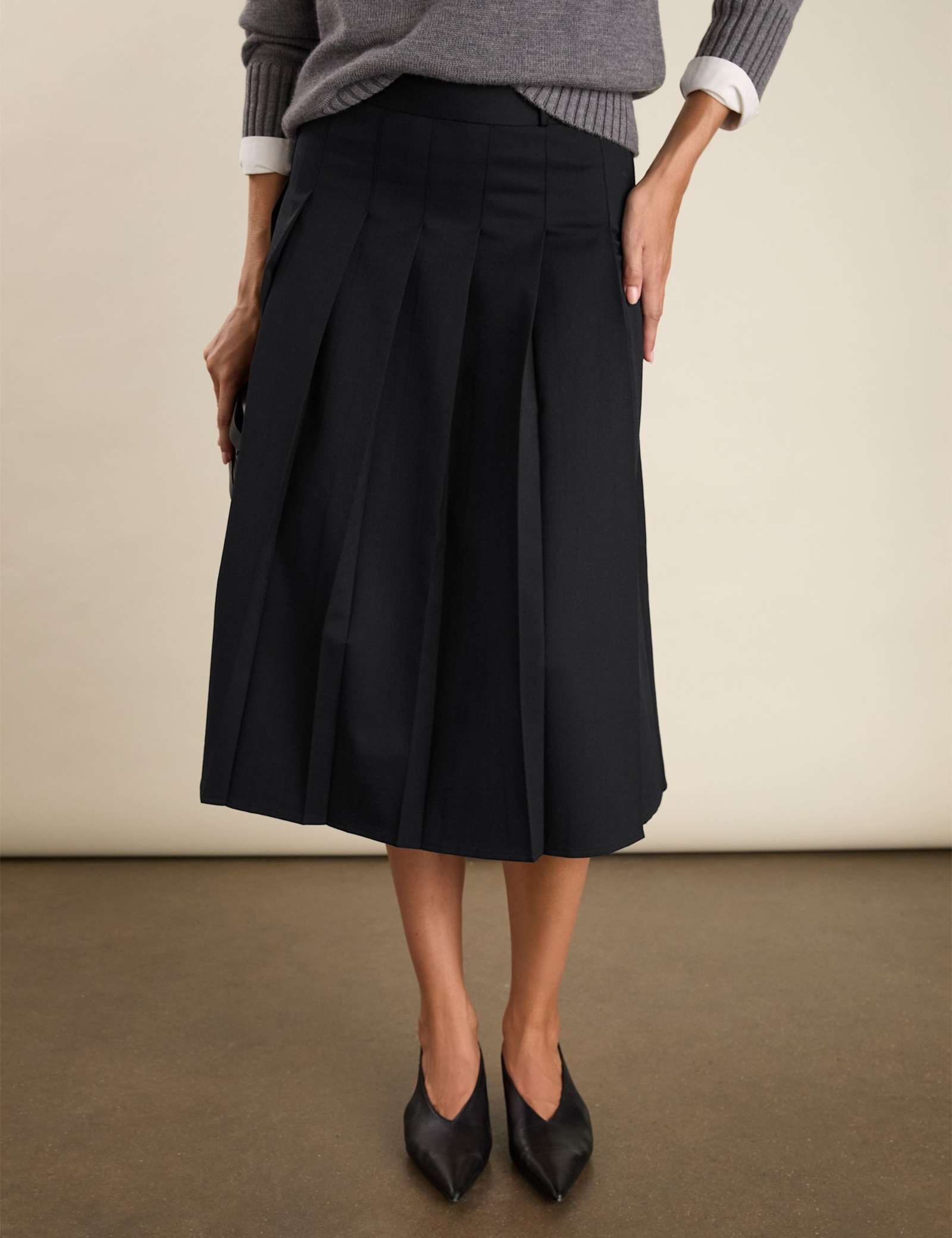 Wool Blend Pleated Midi A-Line Skirt - image 4
