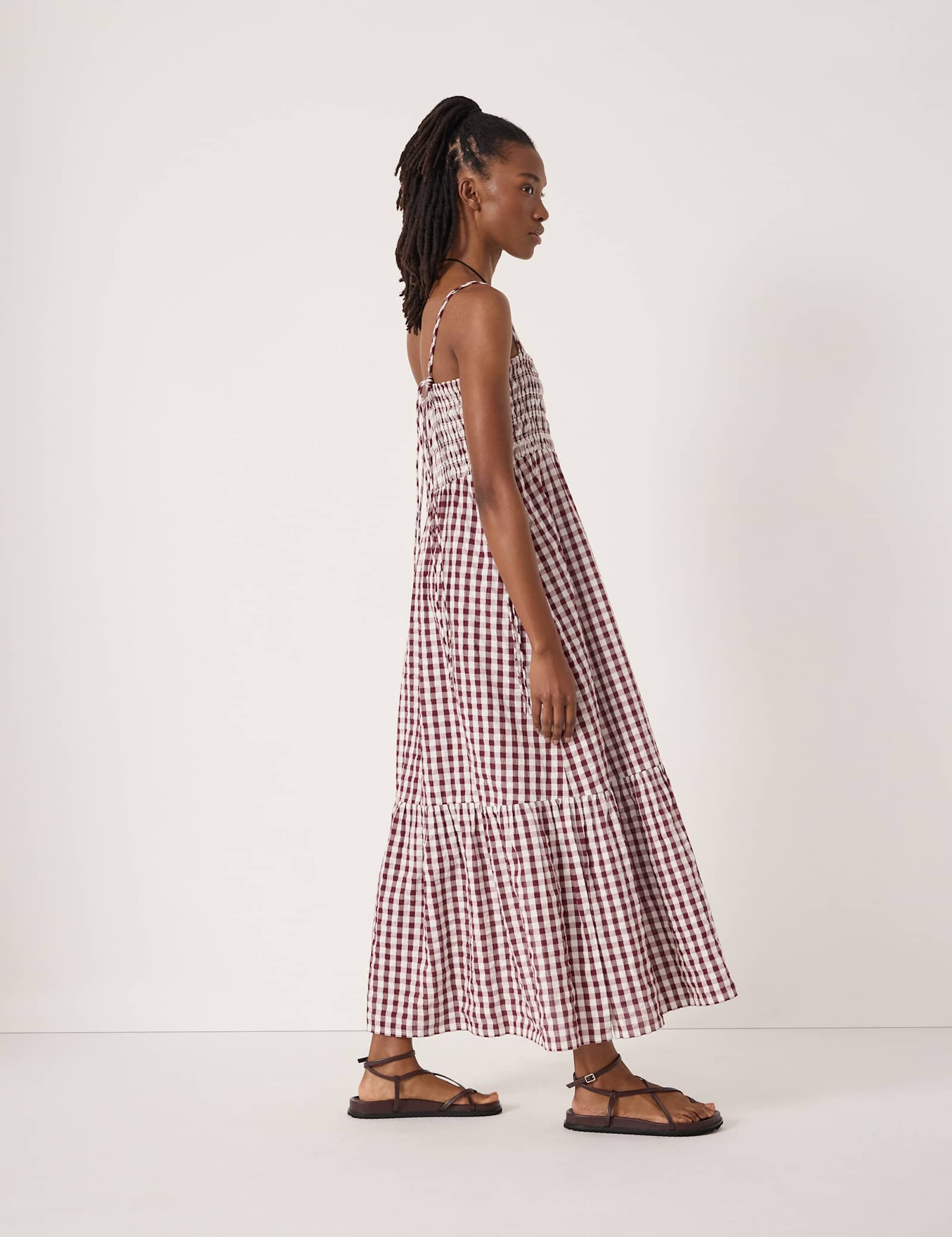 Pure Cotton Gingham Midi Shirred Beach Dress - image 5