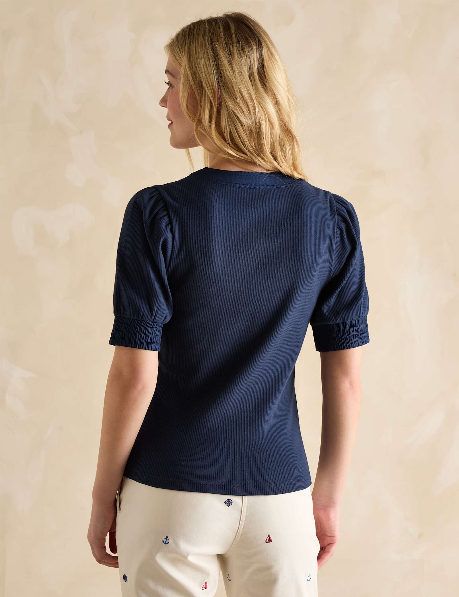 Cotton-Rich V-Neck Button Detail Top - image 5