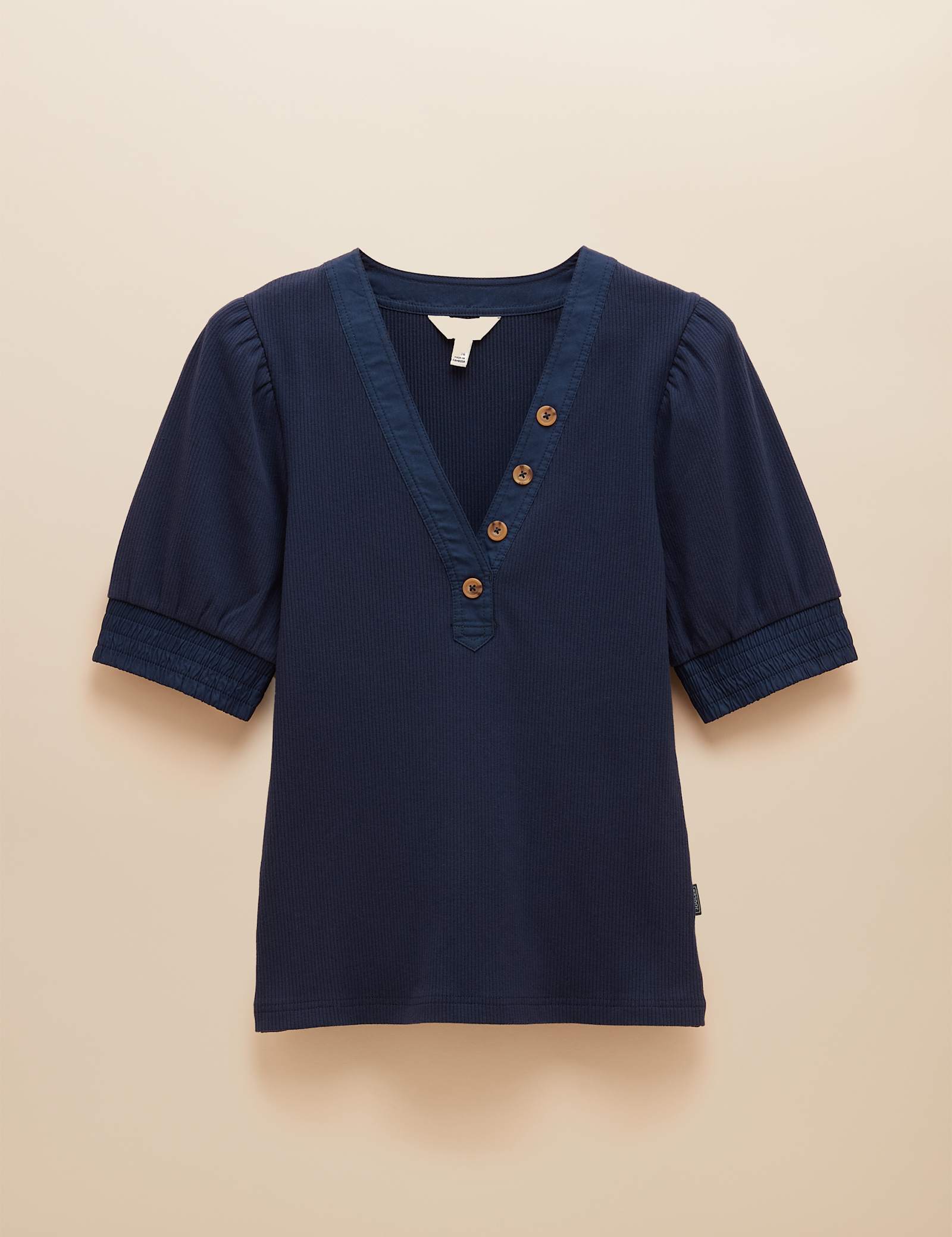 Cotton-Rich V-Neck Button Detail Top - image 1