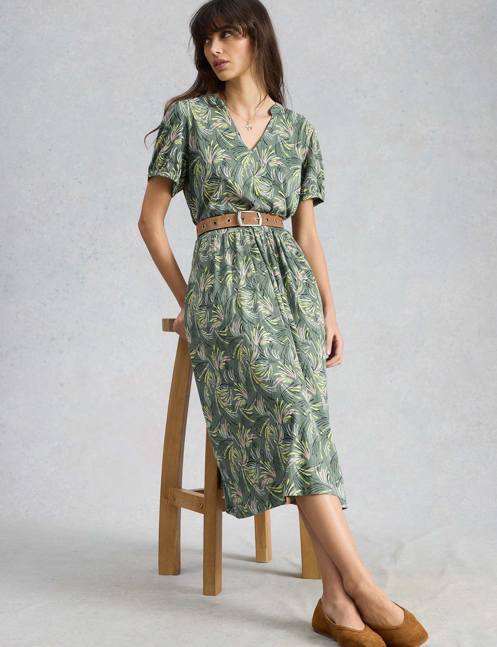Jersey Floral Midi Waisted Dress - image 4
