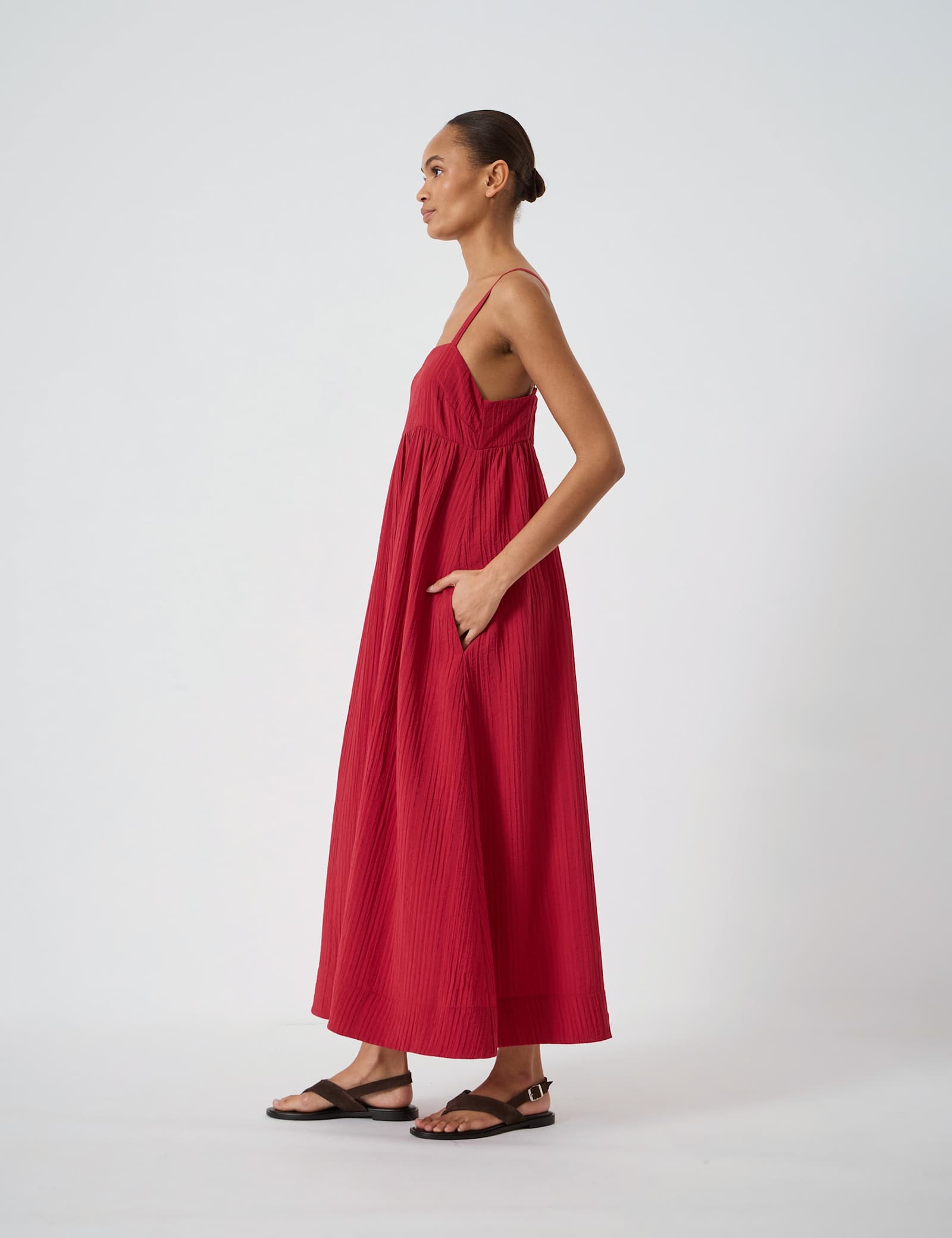 Crinkle Gathered Strappy Maxi Smock Dress - image 5
