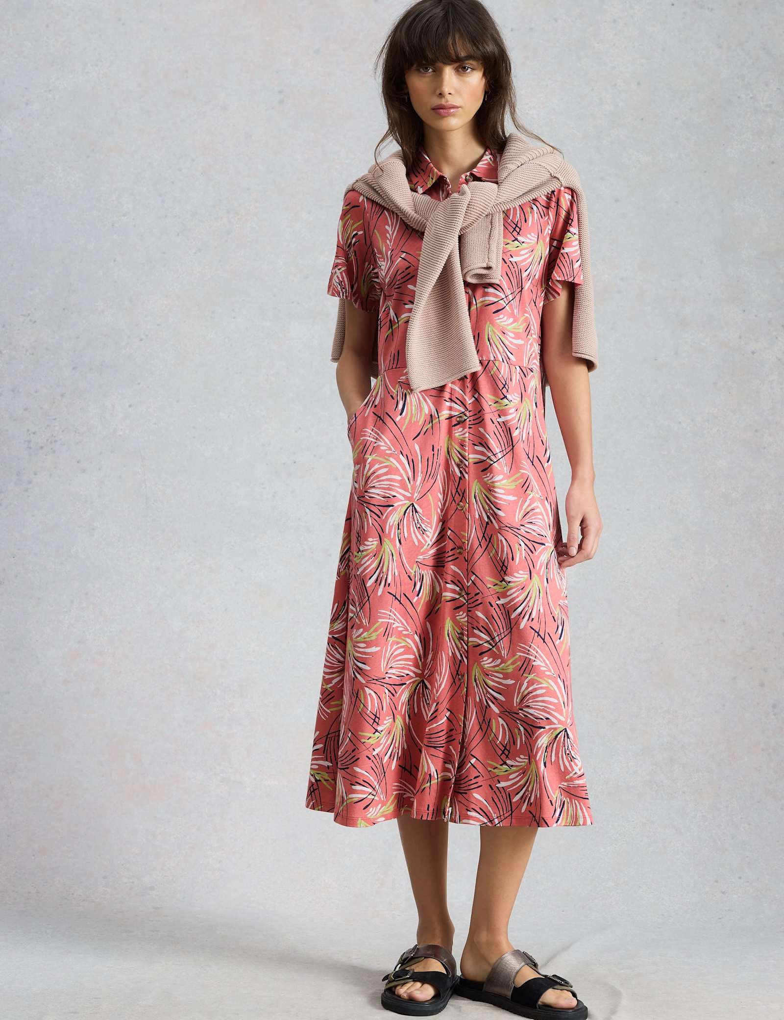Jersey Printed Midi Shirt Dress - image 5