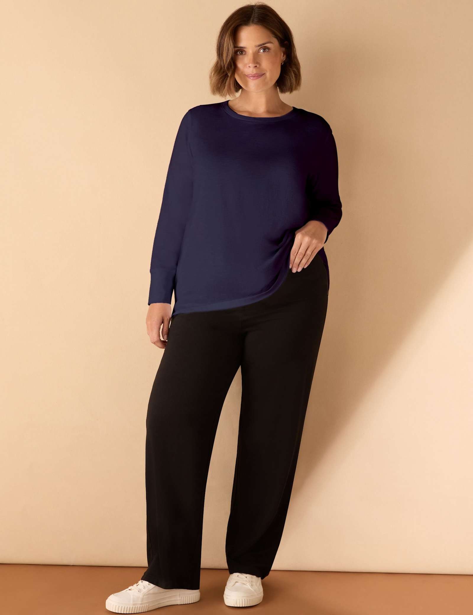 Cotton Blend Slub Crew Neck Top - image 1