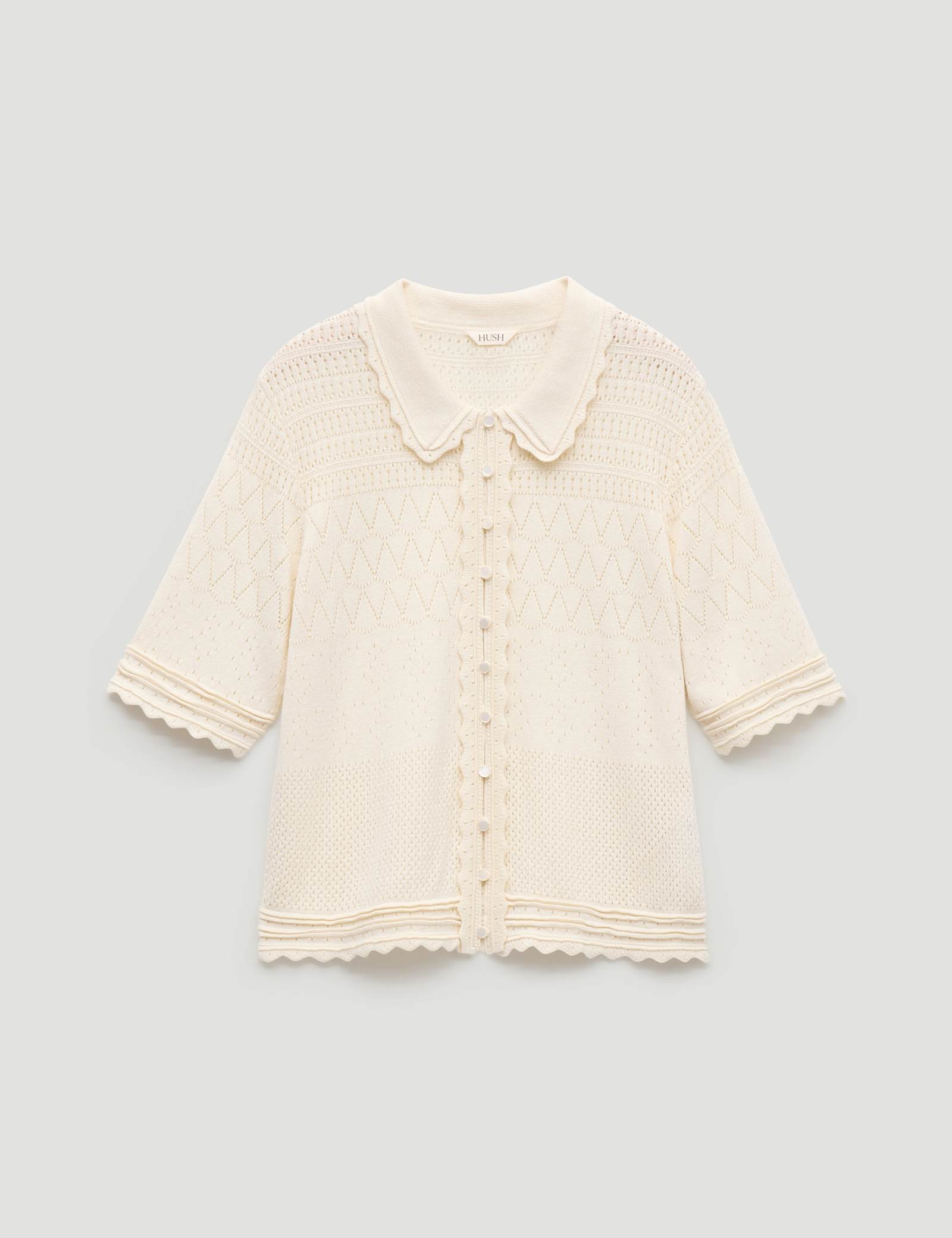 Cotton Blend Pointelle Collared Cardigan - image 1