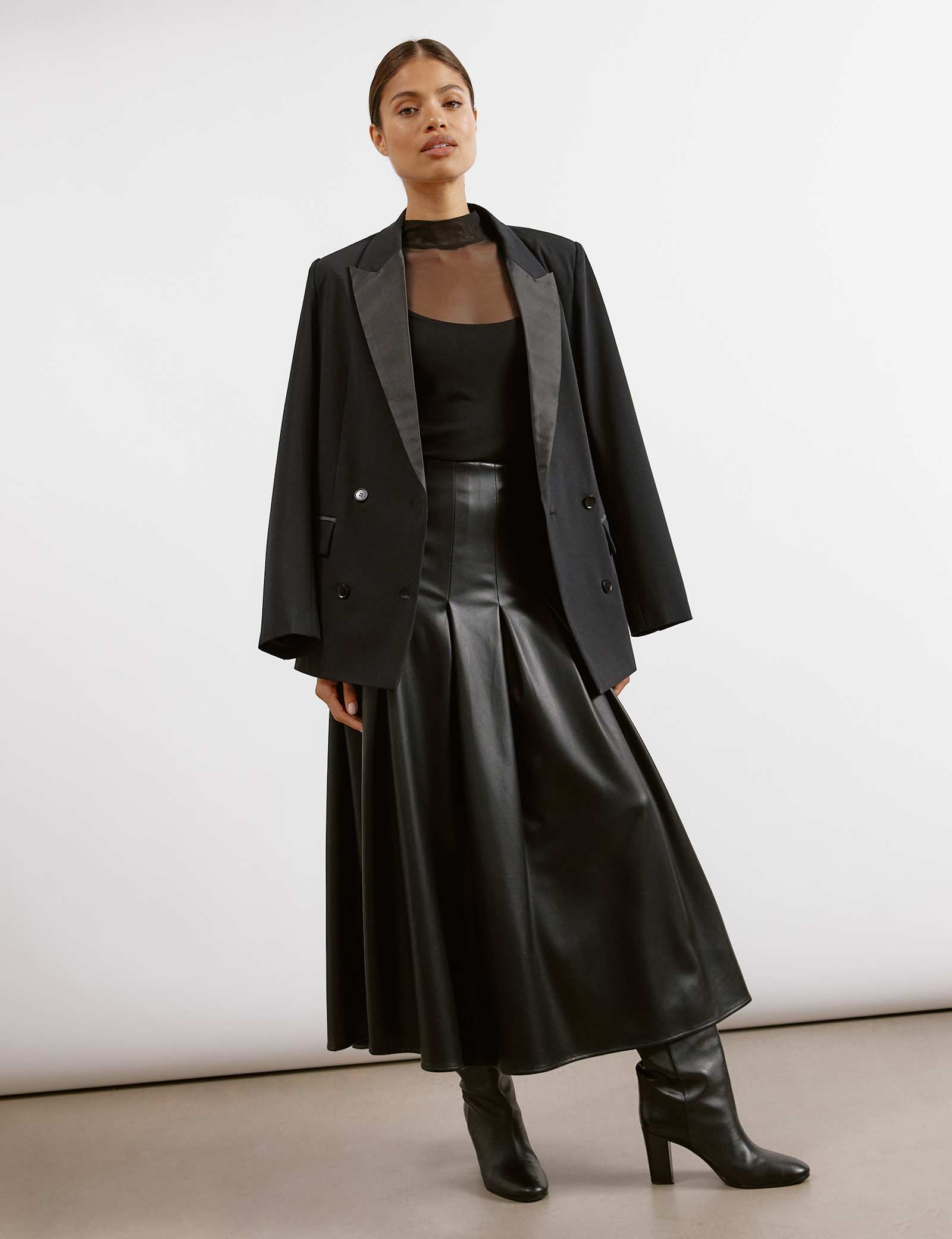 Leather Look Pleated Midi A-Line Skirt - image 4