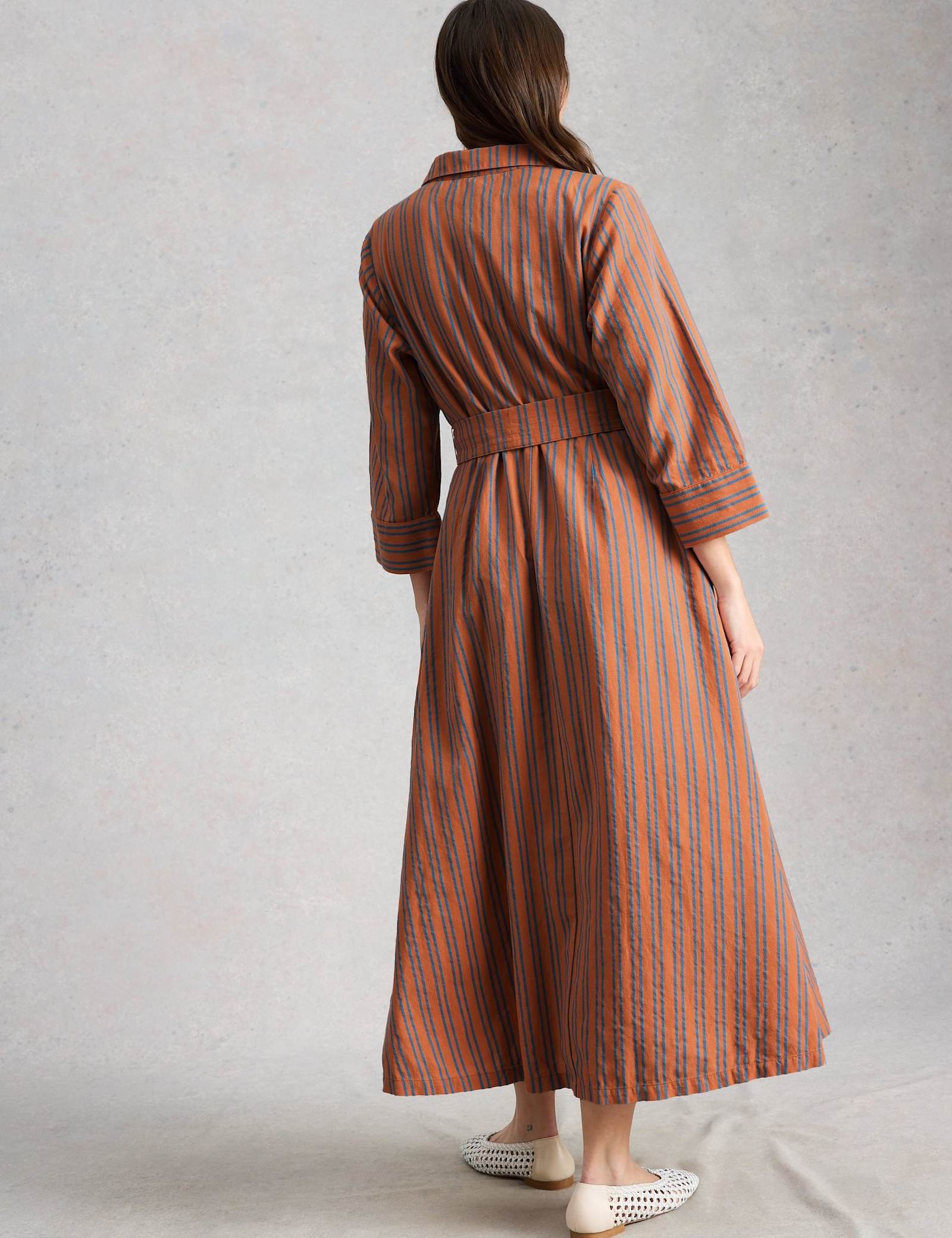 Pure Cotton Striped Belted Maxi Shirt Dress - image 3