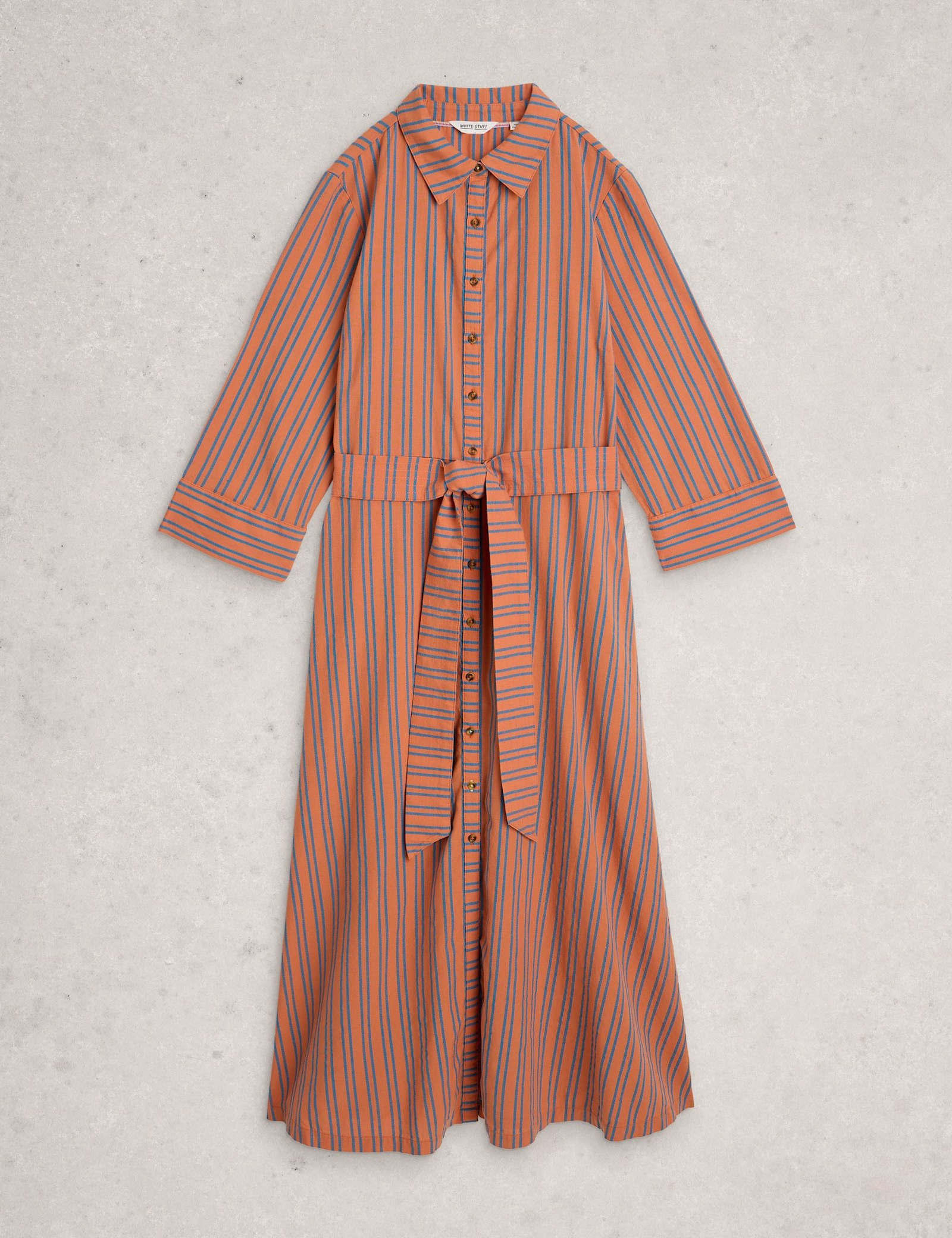 Pure Cotton Striped Belted Maxi Shirt Dress - image 1