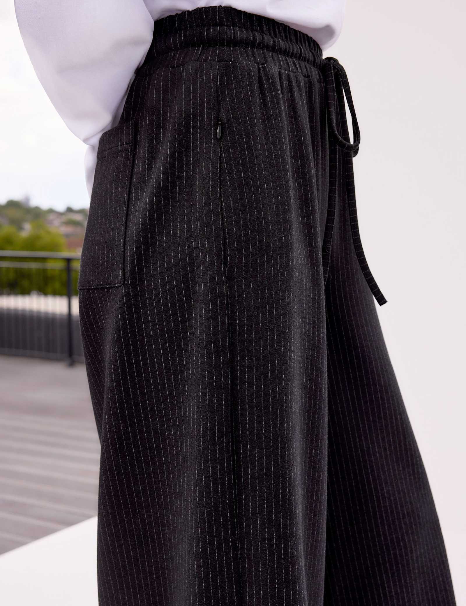 Pinstripe Drawstring Wide Leg Joggers - image 3