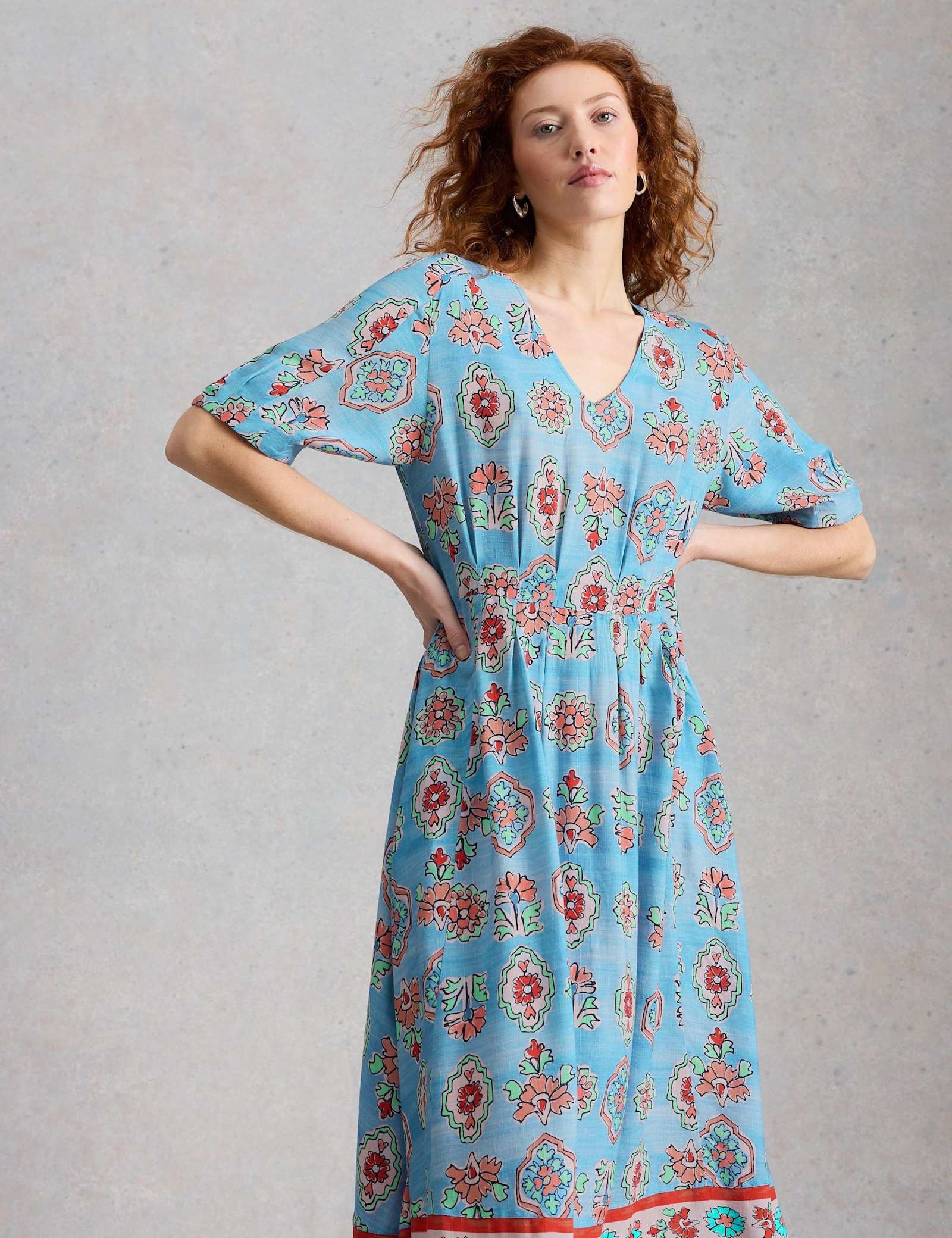 Floral V-Neck Midi Skater Dress - image 3
